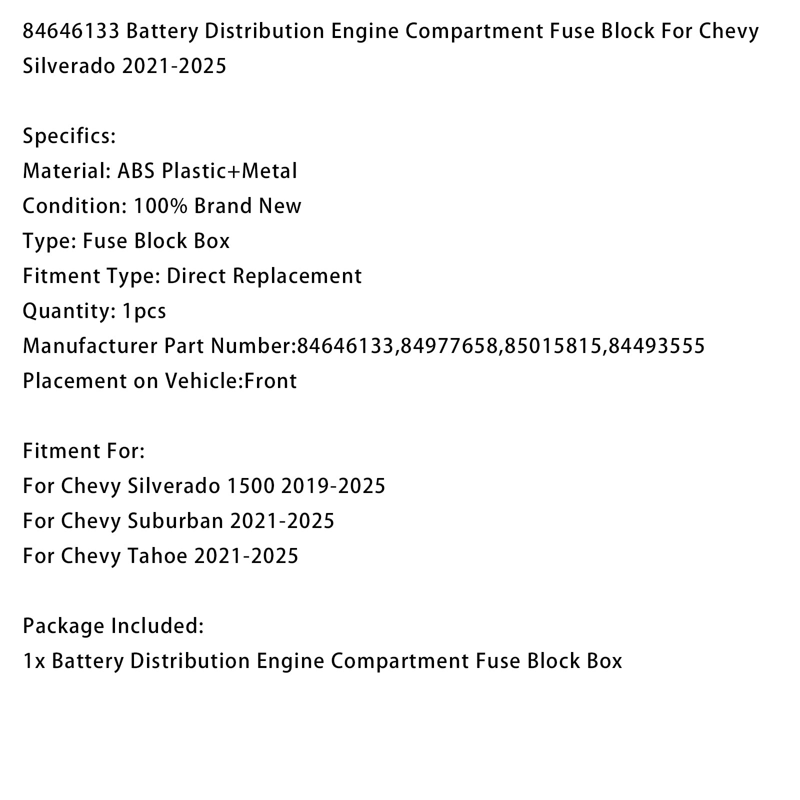 84646133 Battery Distribution Fuse Block For Chevy Silverado 2021-2025
