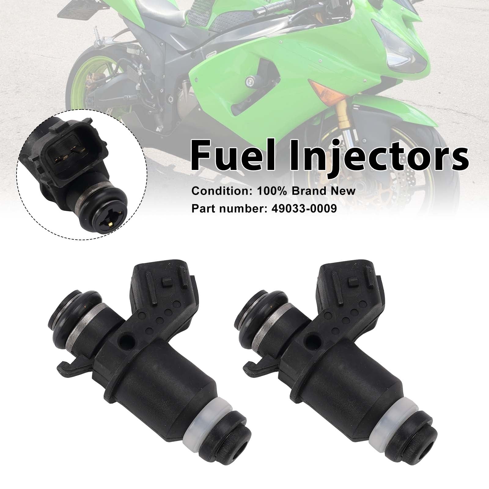 2PC Fuel Injectors 49033-0009 For Kawasaki ZX-6R ZX-6RR ZX636 05-06