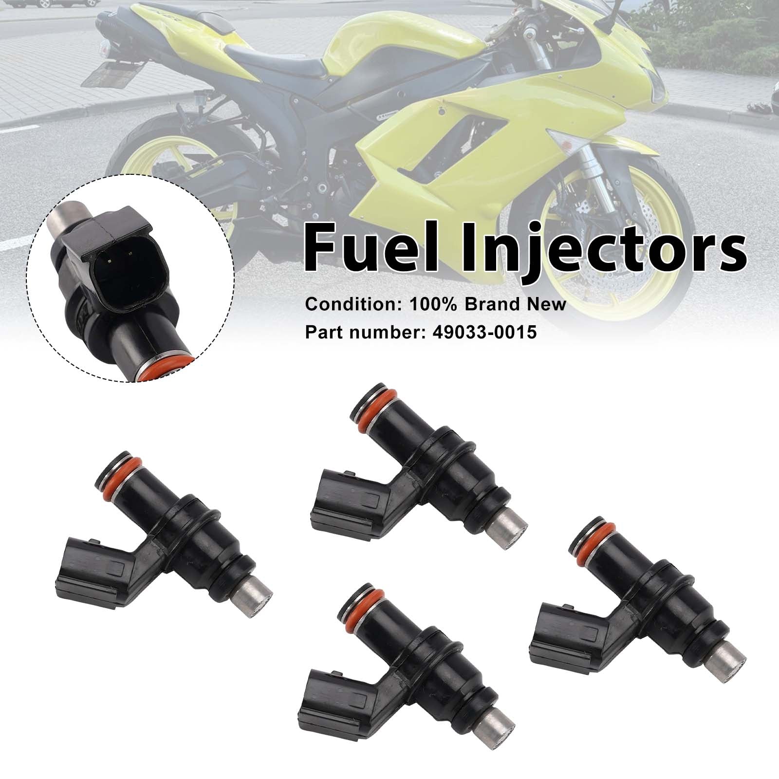 4PC Fuel Injectors 49033-0015 For Kawasaki Ninja ZX6R ZX600R ZX600P 07-12