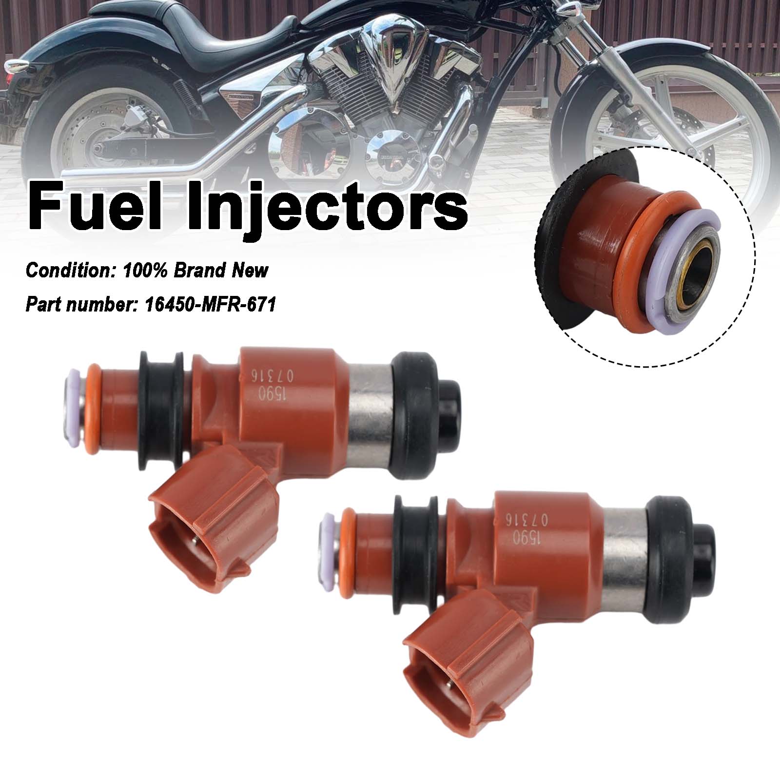 2PC Fuel Injectors 16450-MFR-671 For Honda VT1300 2010-2025