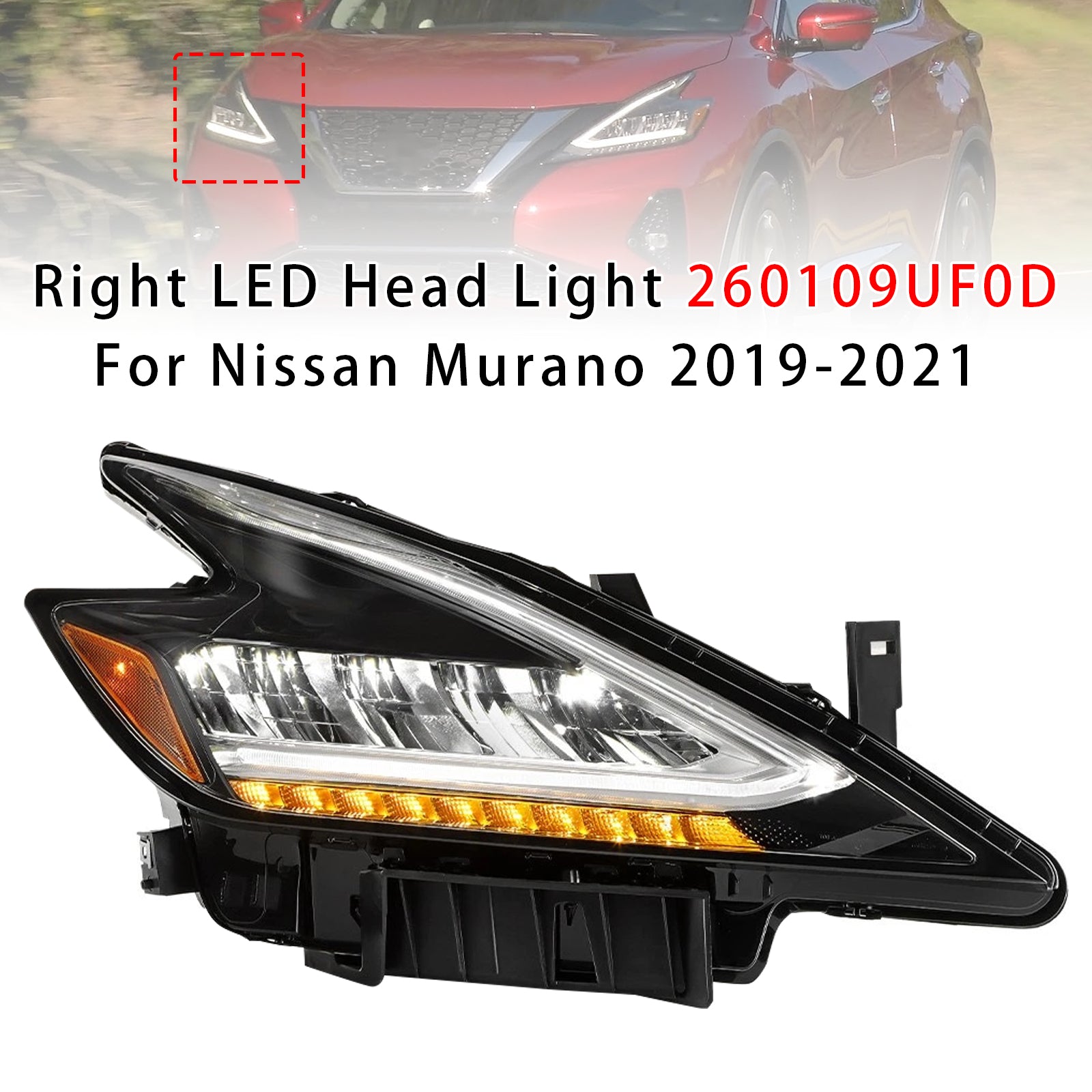 Right LED Head Light 260109UF0D For Nissan Murano 2019-2021