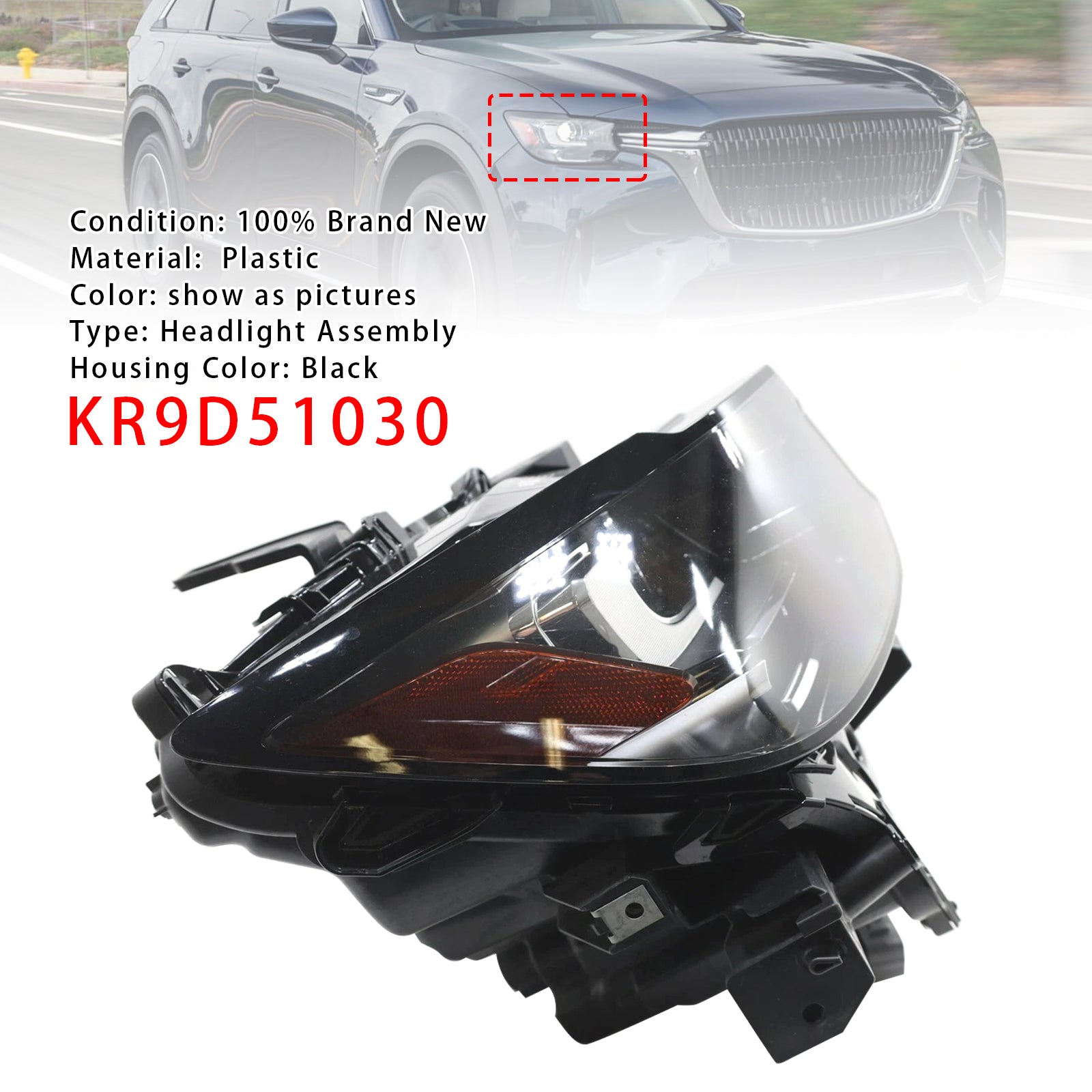 Right LED Head Light Without DRL/AFS For Mazda CX-90 2024-2025 KR9D51030