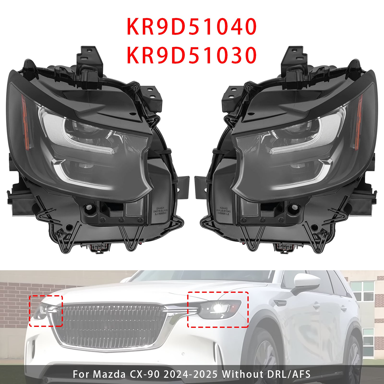 Left+Right LED Head Light Without DRL/AFS For Mazda CX-90 2024-2025 KR9D51040