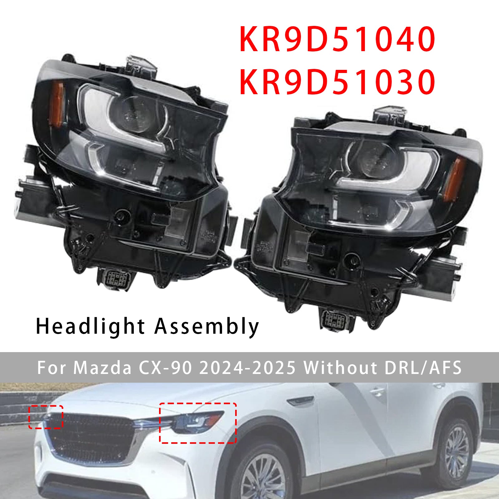 Left+Right LED Head Light Without DRL/AFS For Mazda CX-90 2024-2025 KR9D51040