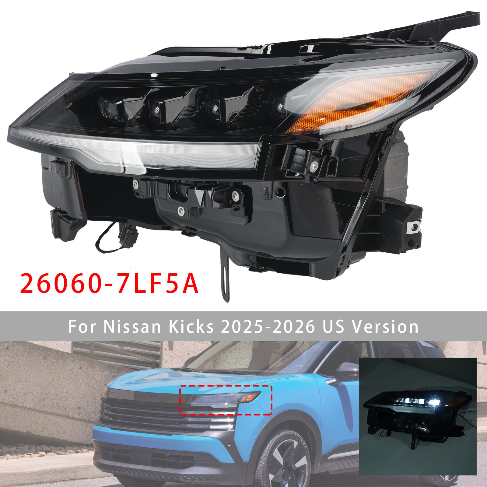 Left LED Headlight 26060-7LF5A For Nissan Kicks 2025-2026