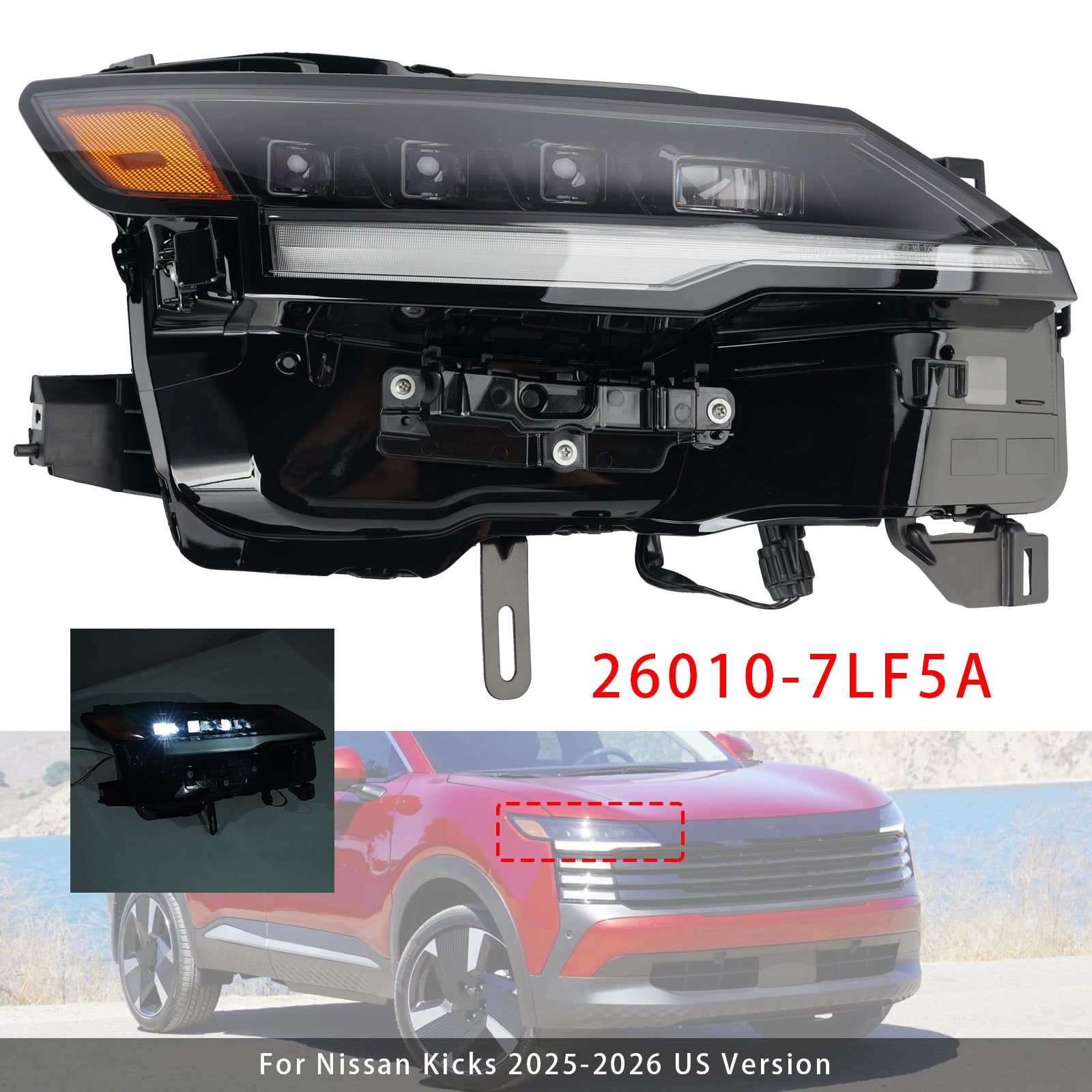 Right LED Headlight 26010-7LF5A For Nissan Kicks 2025-2026