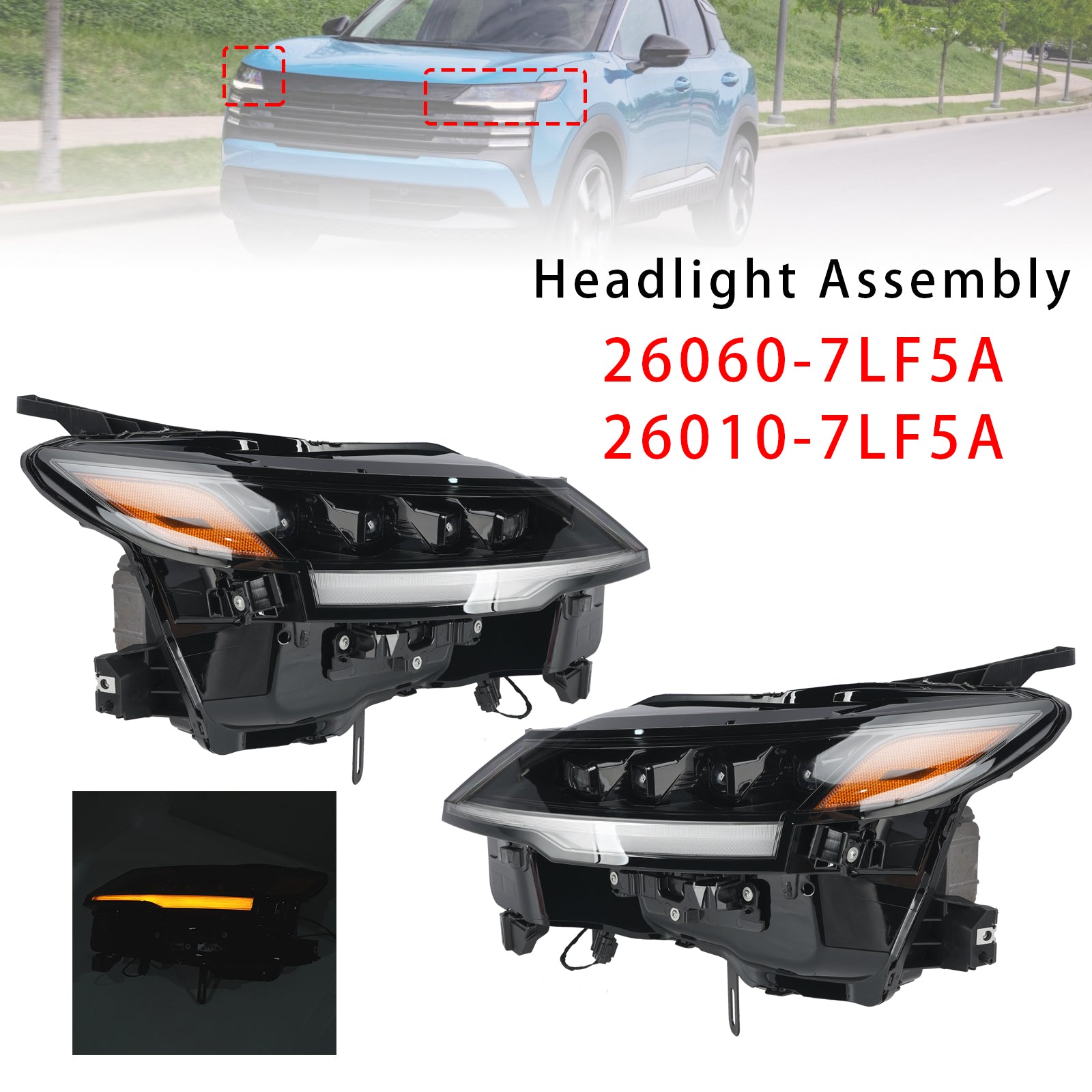 Left+Right LED Headlight 26060-7LF5A 26010-7LF5A For Nissan Kicks 2025-2026