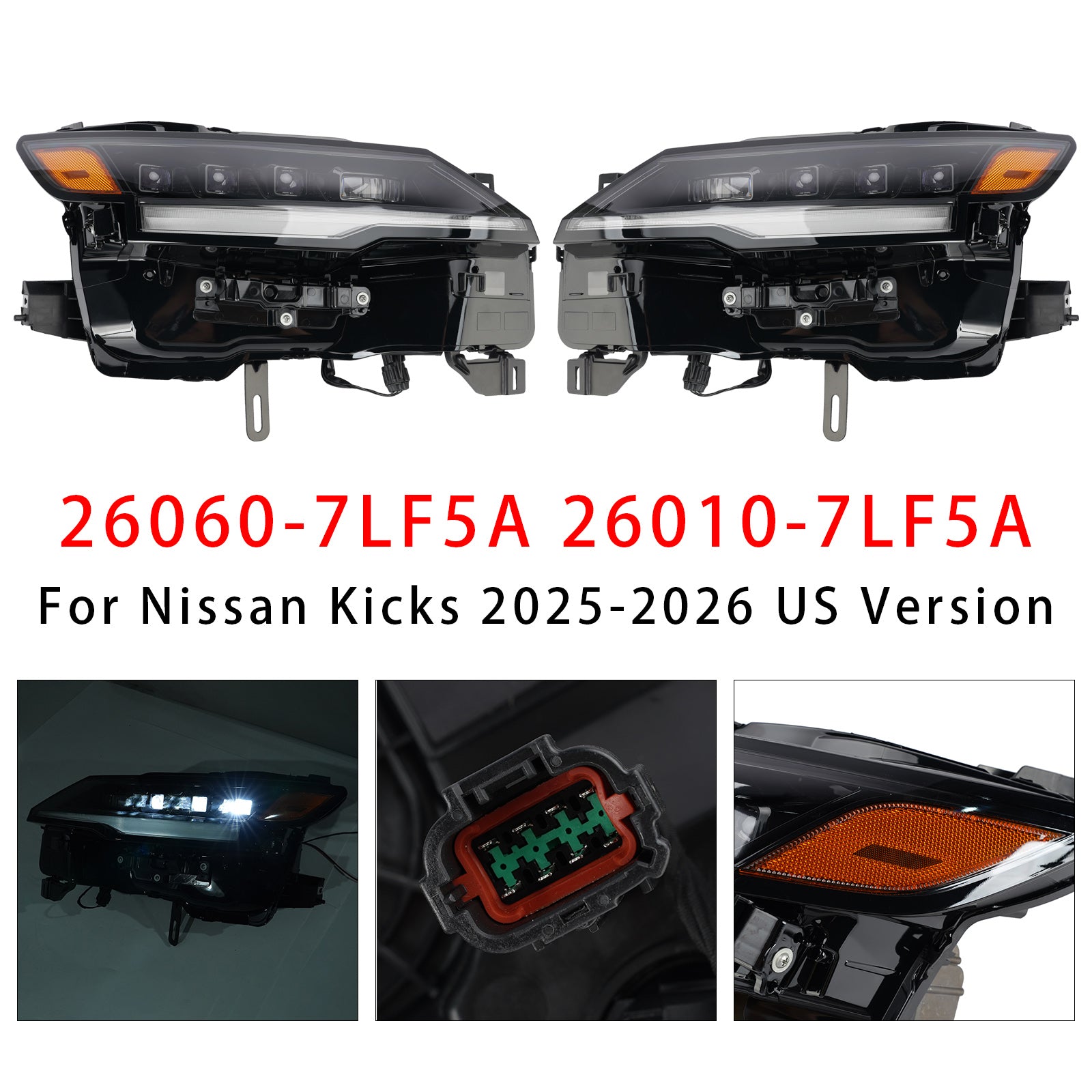 Left+Right LED Headlight 26060-7LF5A 26010-7LF5A For Nissan Kicks 2025-2026