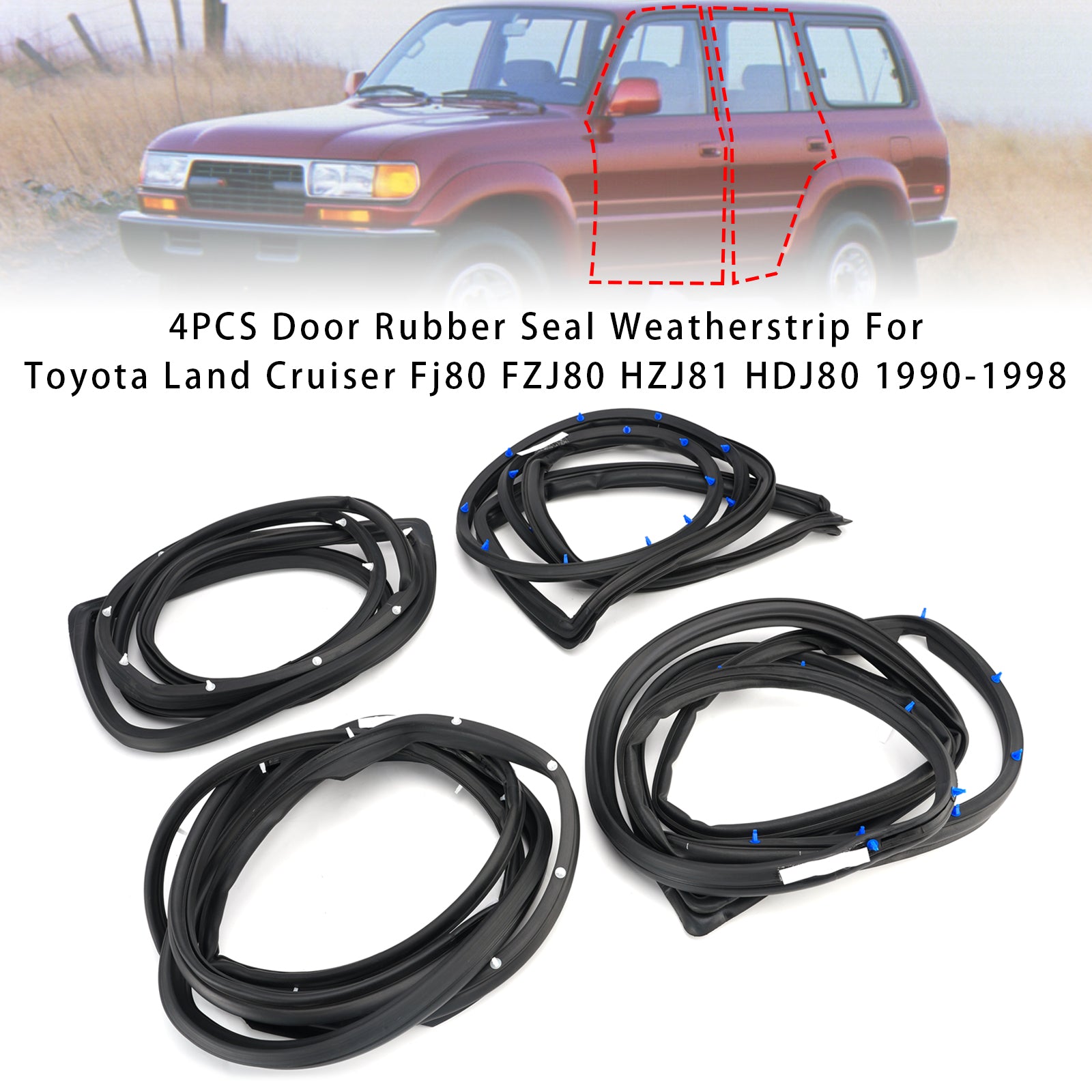 4Pcs Door Weatherstrip For Toyota Land Cruiser Fj80 Fzj80 Hzj81 Hdj80 1990-1998