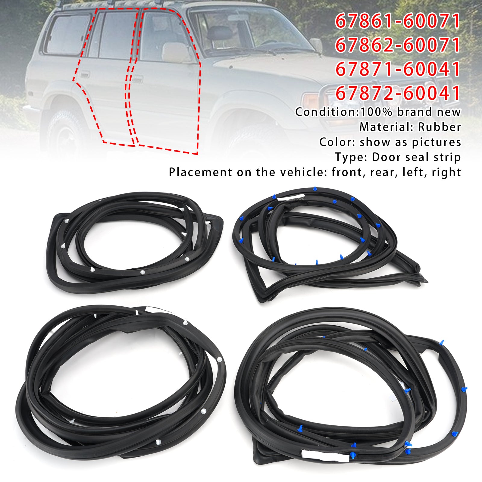 4Pcs Door Weatherstrip For Toyota Land Cruiser Fj80 Fzj80 Hzj81 Hdj80 1990-1998