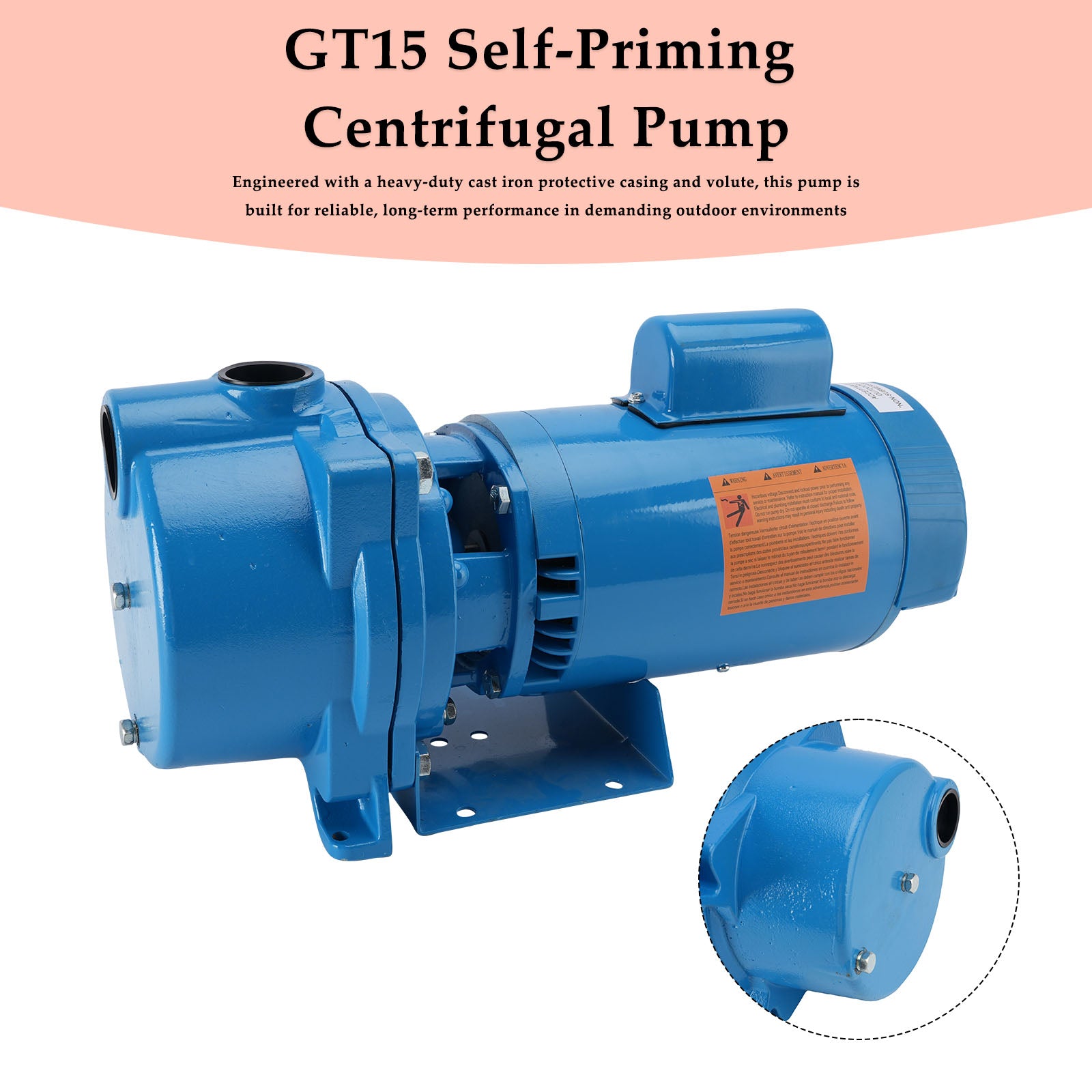 GT15 Self - Priming Centrifugal Pump - 1.5 HP