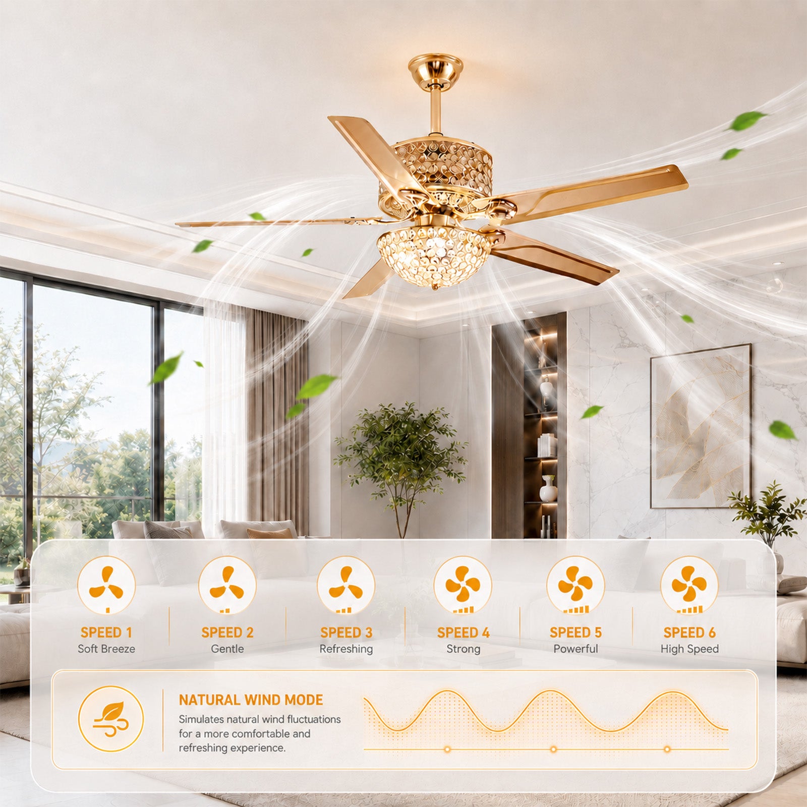 52 " Crystal Ceiling Fan with Light and Remote