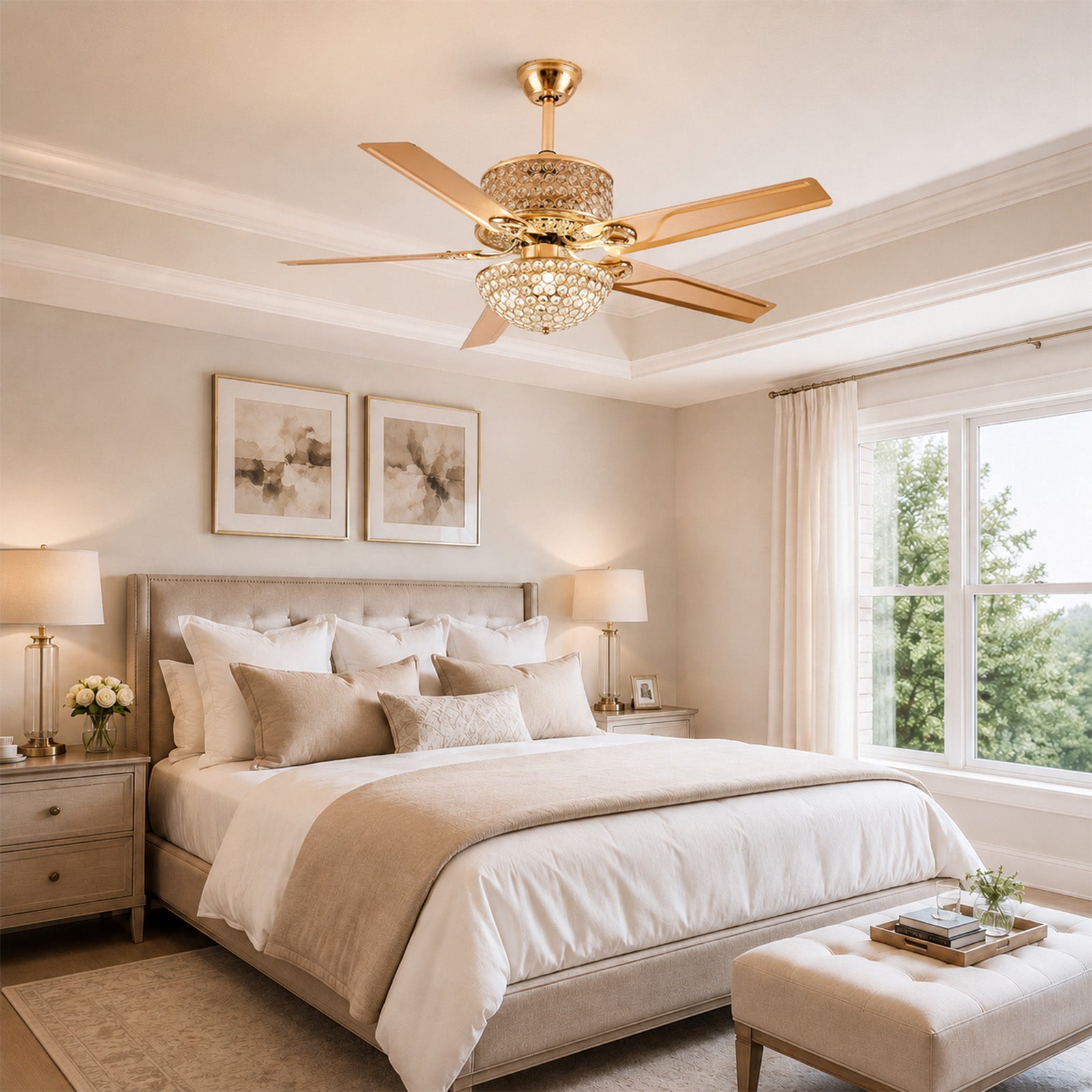 52 " Crystal Ceiling Fan with Light and Remote