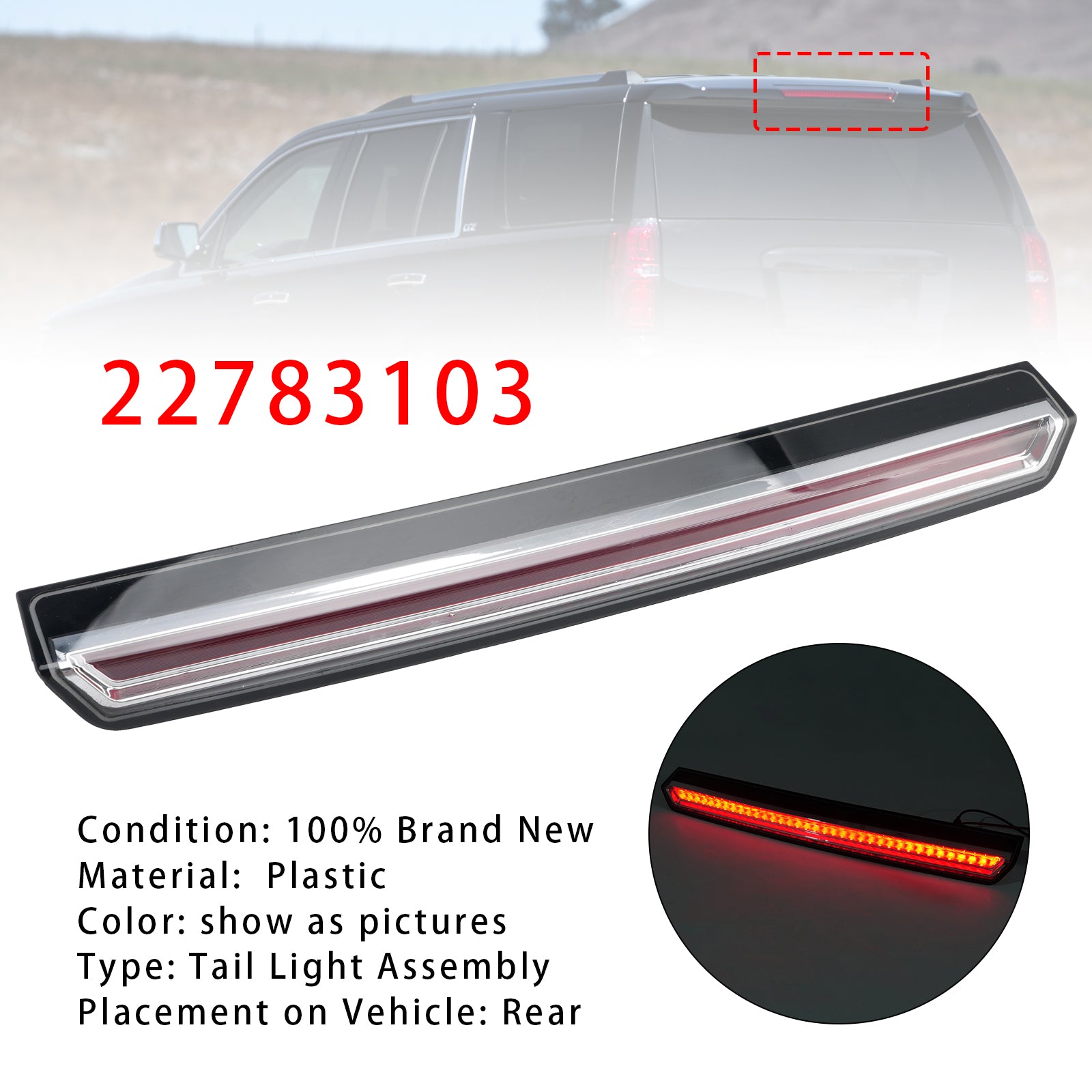 LED Third Brake Light 22783103 For Chevy Suburban Tahoe 2015-2020