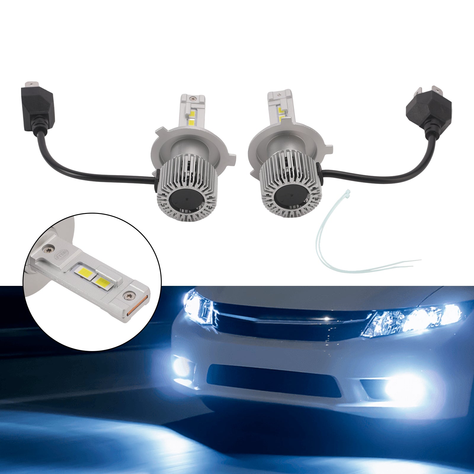 LED Headlight Bulb Kit High Low Beam Lamp H4 12V 35W 6500K 2500LM For HELLA