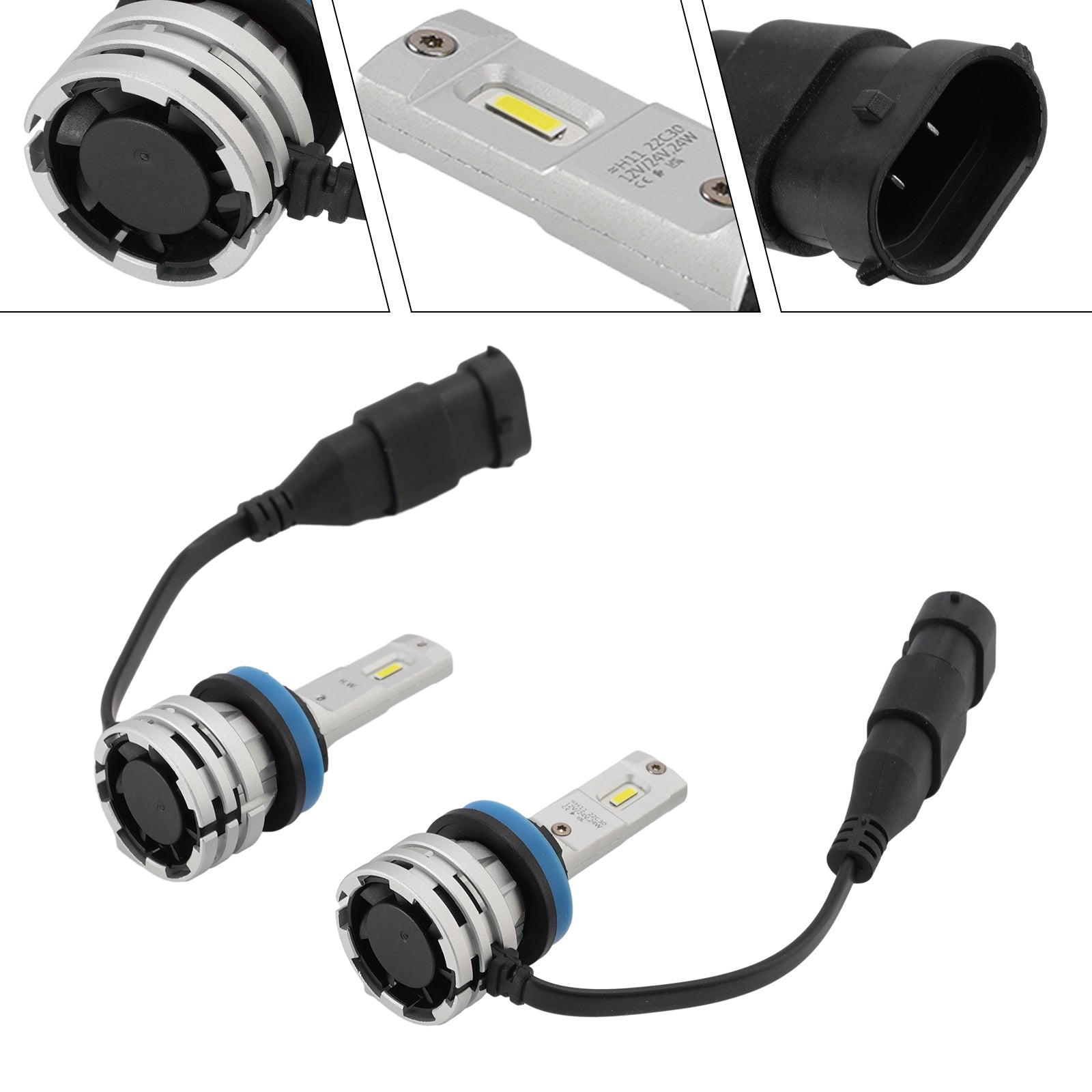 LED Headlight Bulb Kit High Low Beam H11 12V 24W 6500K Fan Cooling For HELLA