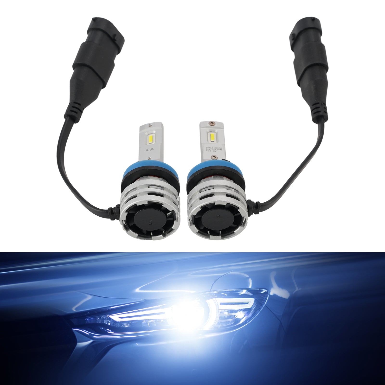 LED Headlight Bulb Kit High Low Beam H11 12V 24W 6500K Fan Cooling For HELLA