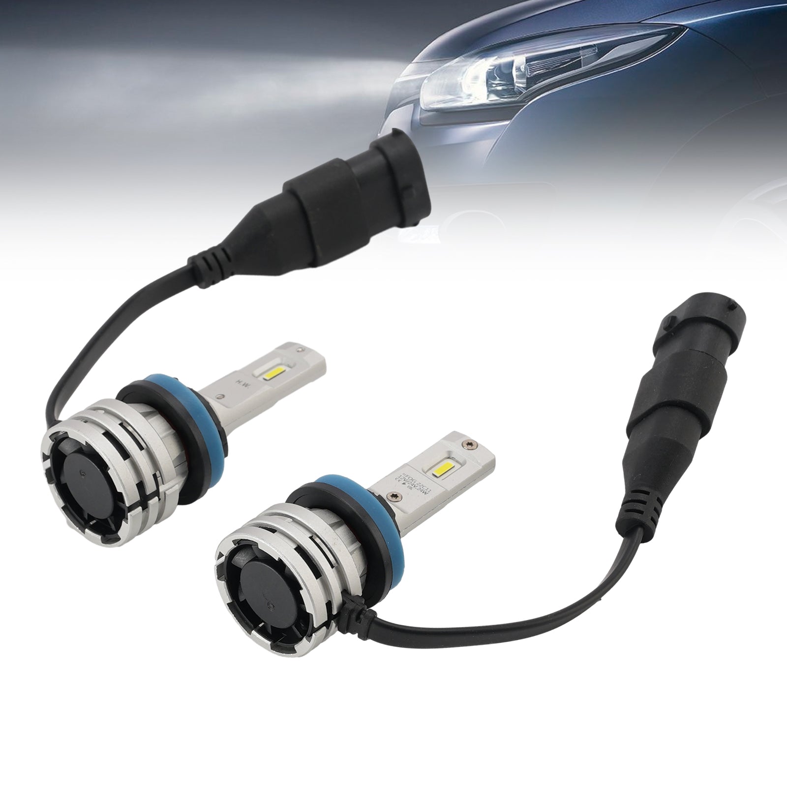 LED Headlight Bulb Kit Hi/Low Beam H8 H9 H11 12V 24W 6500K Fan Cooling For HELLA