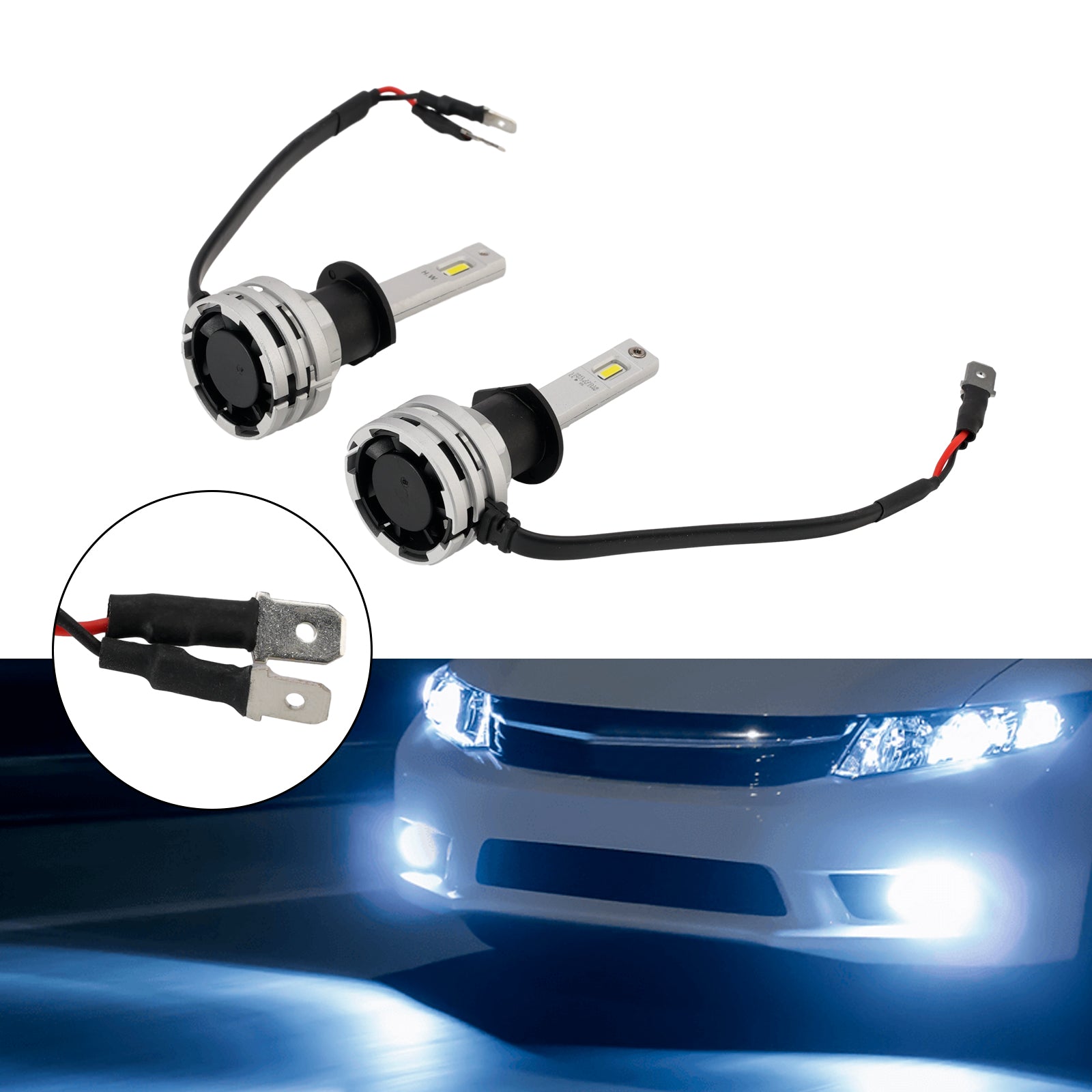 LED Headlight Bulb Kit High Low Beam H1 12V 24W 6500K Fan Cooling For HELLA