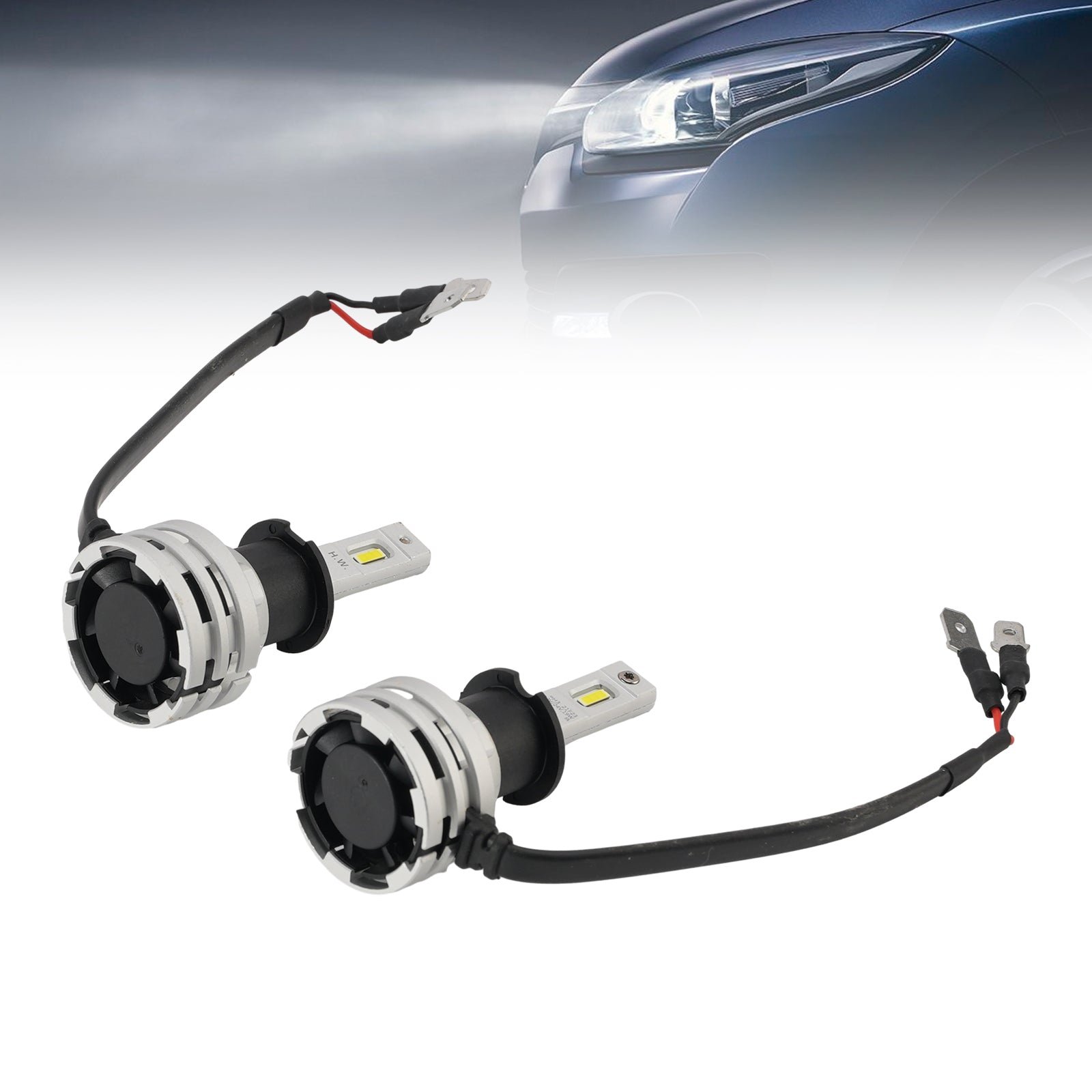 LED Headlight Bulb Kit High Low Beam H3 12V 24W 6500K Fan Cooling For HELLA