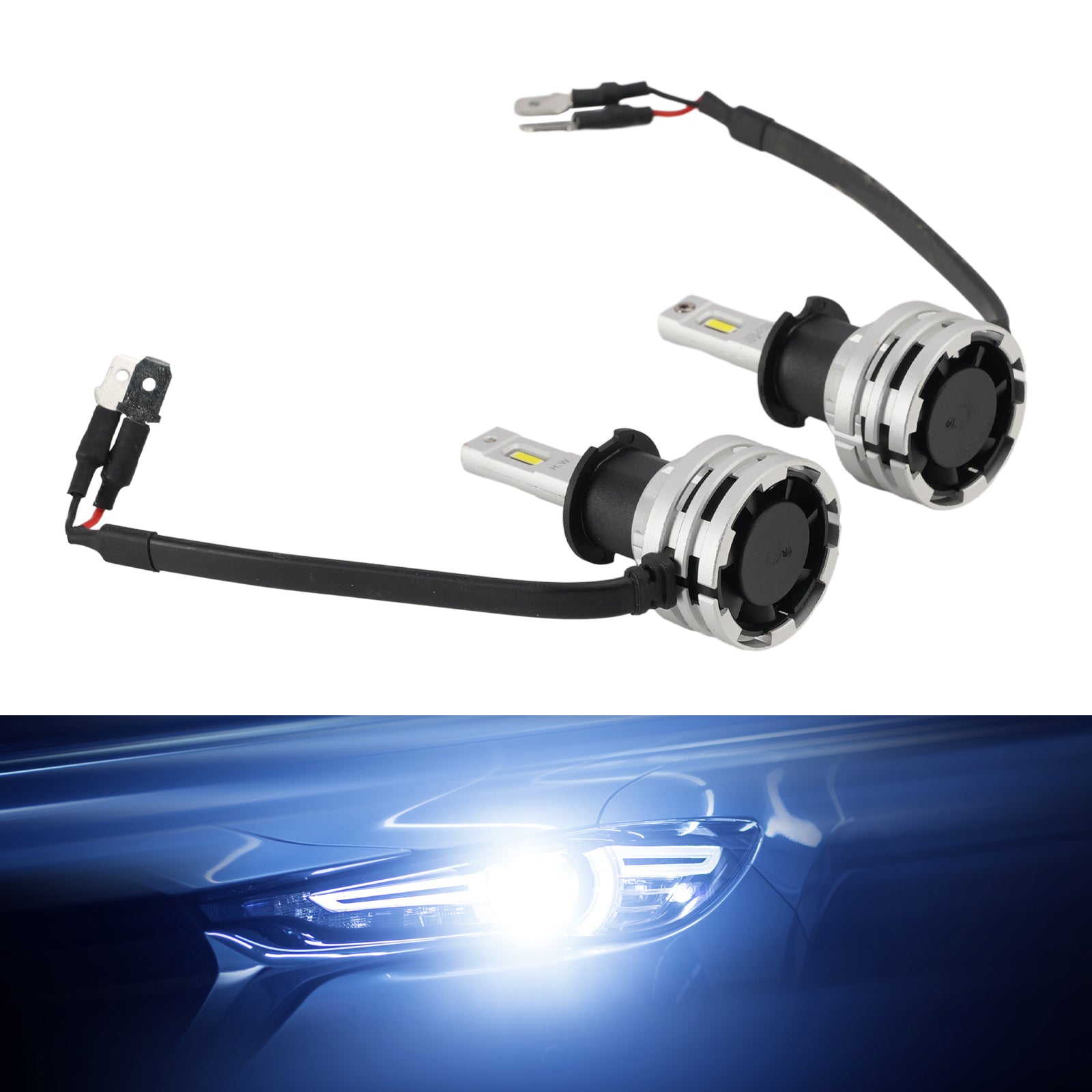 LED Headlight Bulb Kit High Low Beam H3 12V 24W 6500K Fan Cooling For HELLA