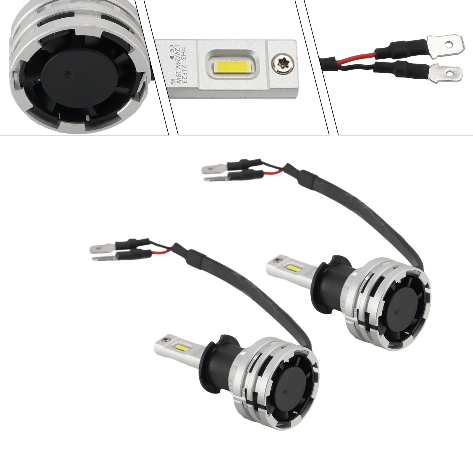 LED Headlight Bulb Kit High Low Beam H3 12V 24W 6500K Fan Cooling For HELLA