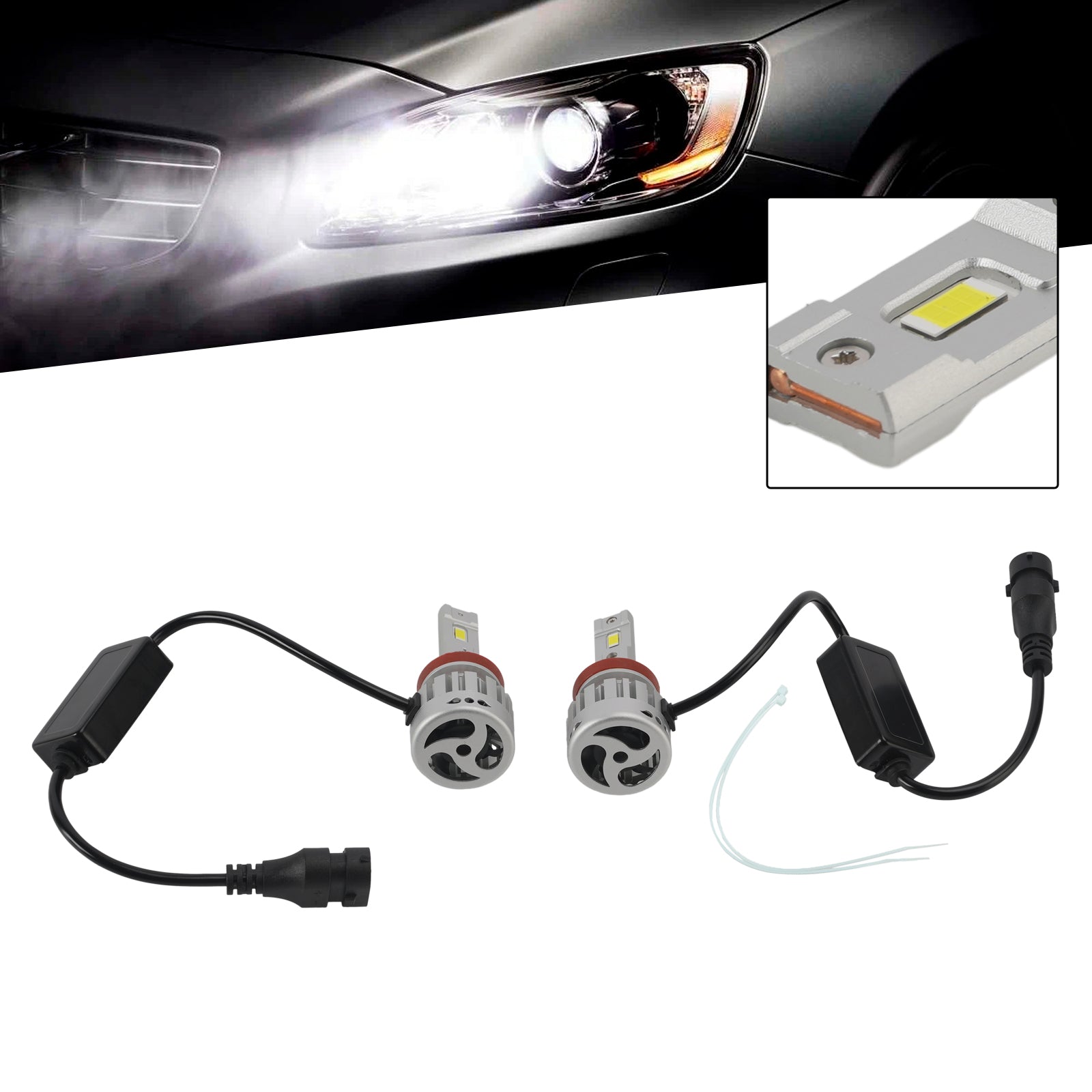 LED Headlight Bulb Kit High Low Beam H8 H9 H11 12V 55W 6500K 4000LM For HELLA