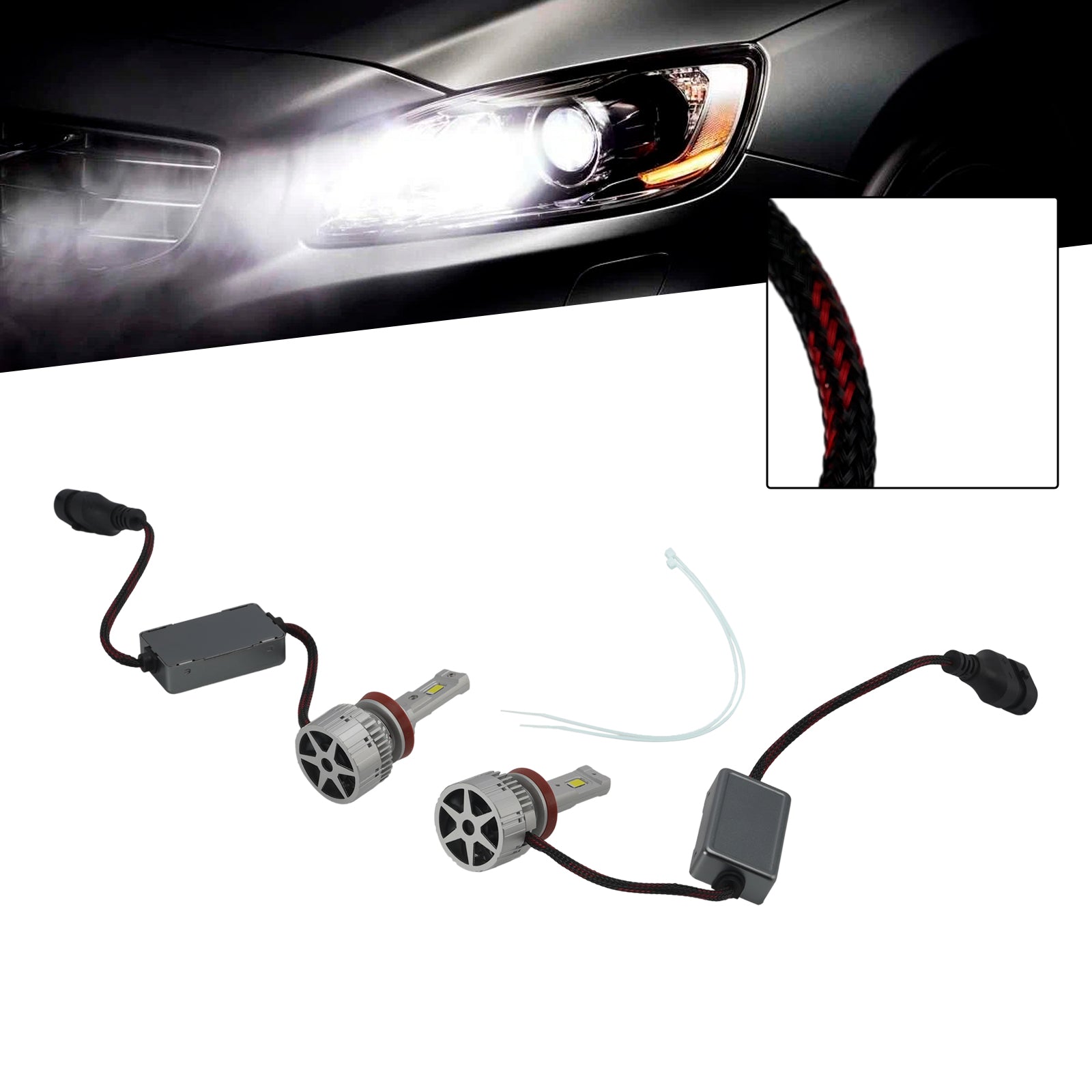 LED Headlight Bulb Kit High Low Beam Lamp H8 H9 H11 12V 75W 6500K For HELLA