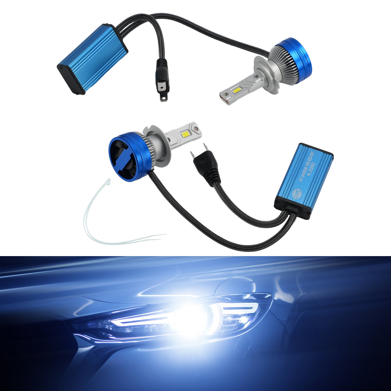 LED Headlight Bulb Kit High Low Beam Lamp H7 24V 65W 6500K For HELLA