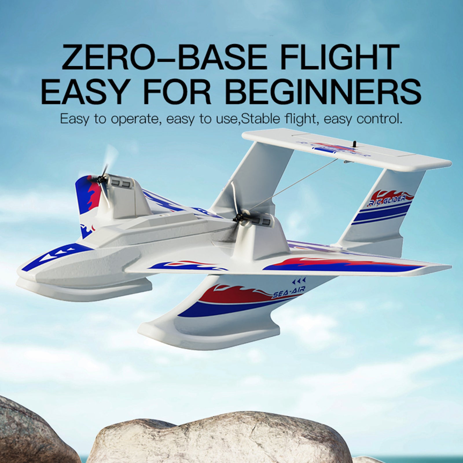 KF701 2.4GHz 3CH RC Plane For Water Land & Air Aircraft Remote With 2 Batteries
