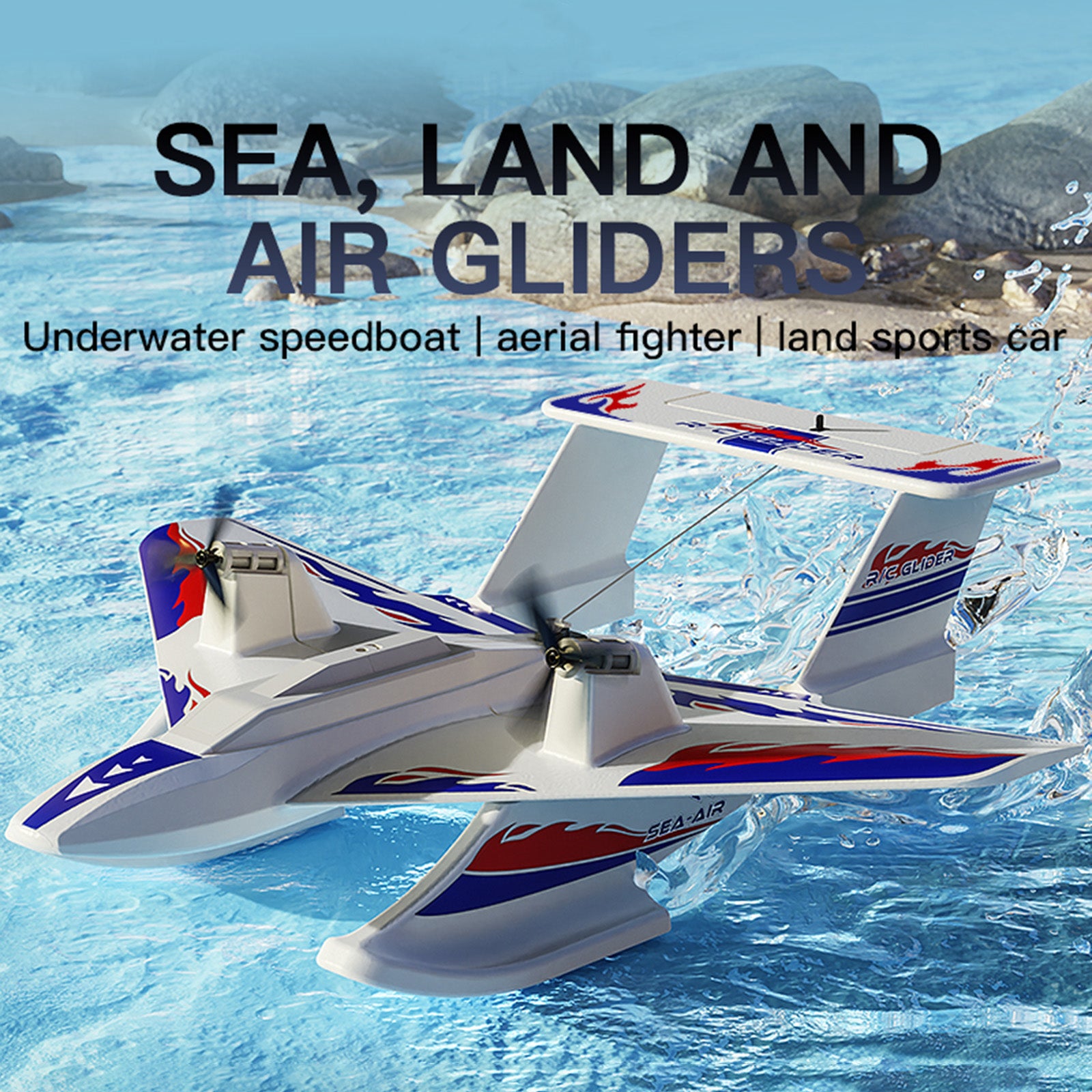 KF701 2.4GHz 3CH RC Plane For Water Land & Air Aircraft Remote With 2 Batteries