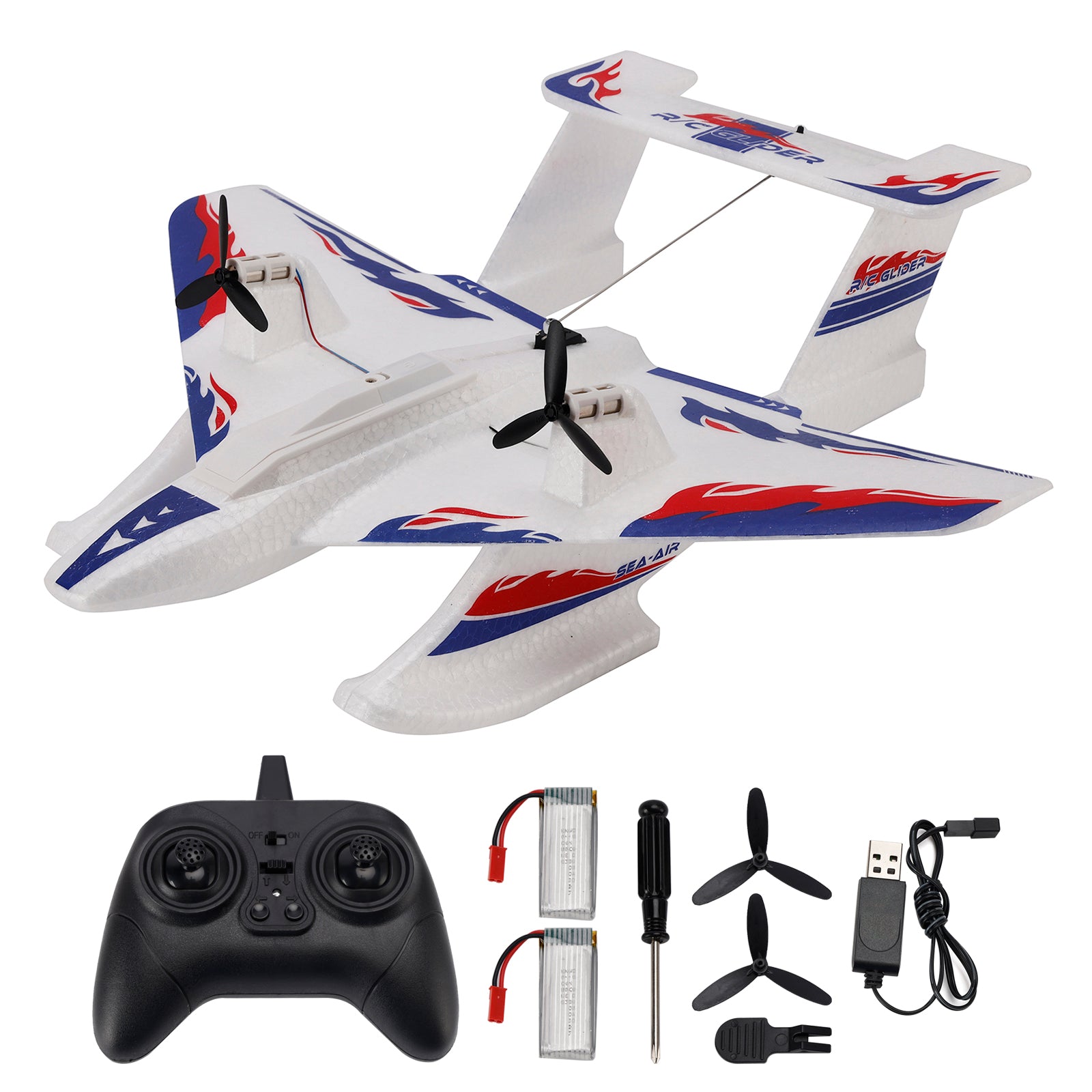 KF701 2.4GHz 3CH RC Plane For Water Land & Air Aircraft Remote With 2 Batteries