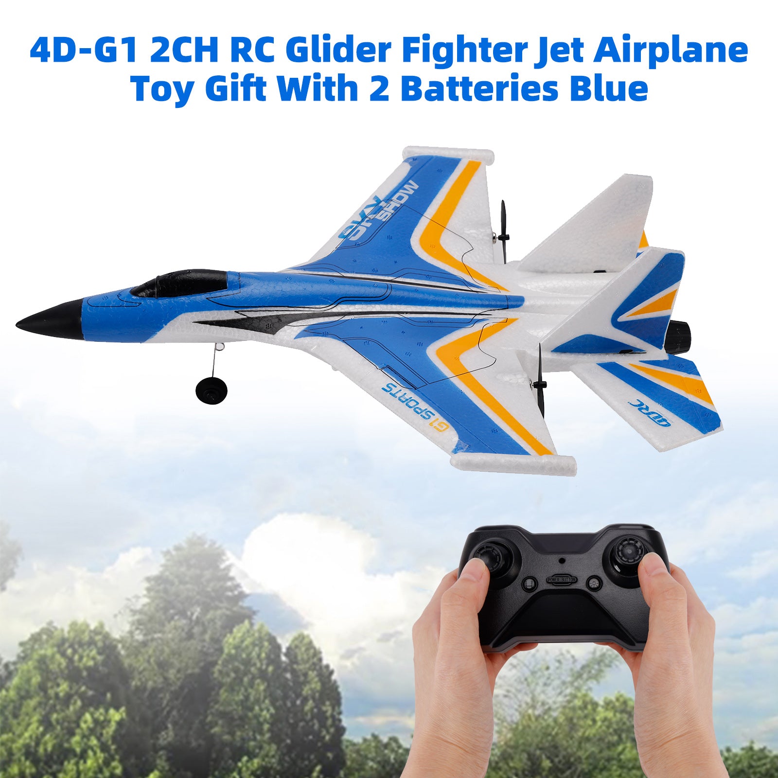 4D-G1 2CH RC Glider Fighter Jet Airplane Toy Gift With 2 Batteries Blue