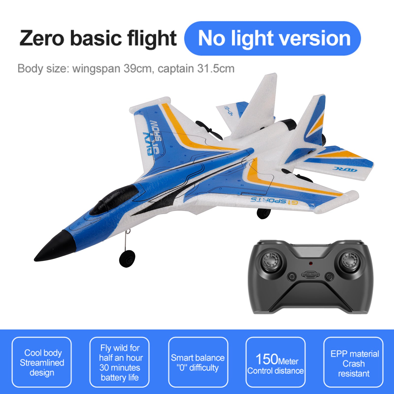 4D-G1 2CH RC Glider Fighter Jet Airplane Toy Gift With 2 Batteries Blue