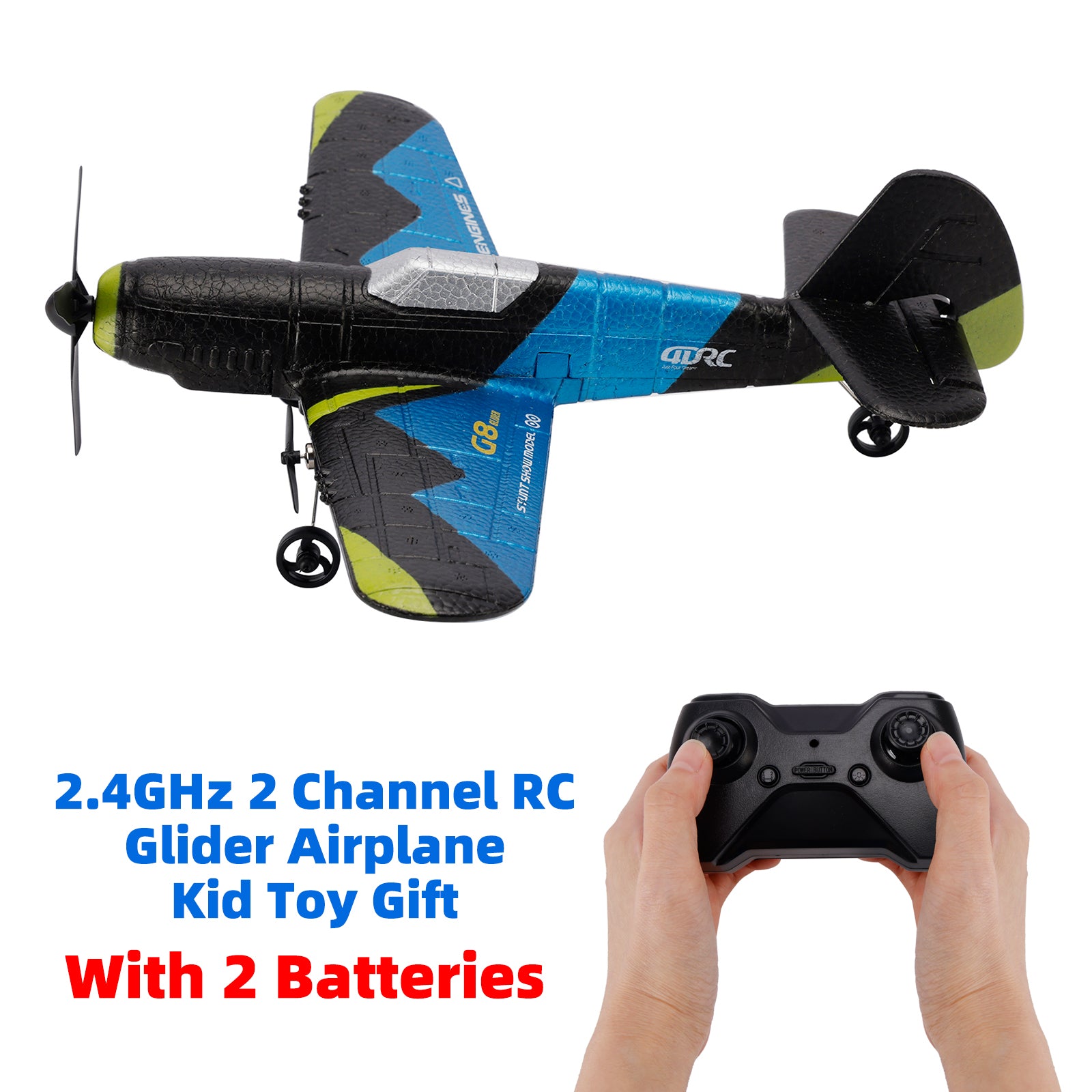 4D-G8 2.4GHz 2 Channel RC Glider Airplane Kid Toy Gift With 2 Batteries Blue