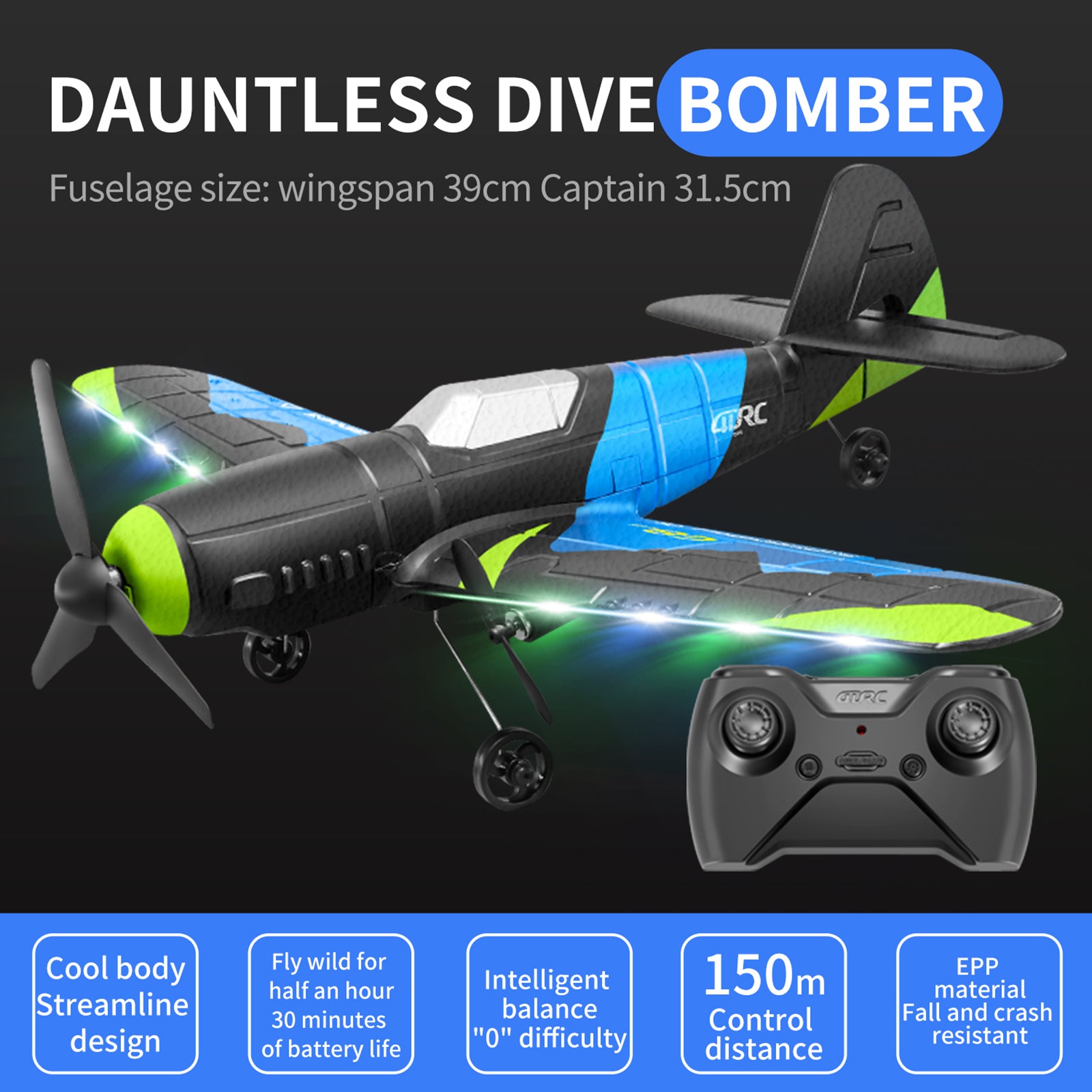 4D-G8 2.4GHz 2 Channel RC Glider Airplane Kid Toy Gift With 2 Batteries Blue