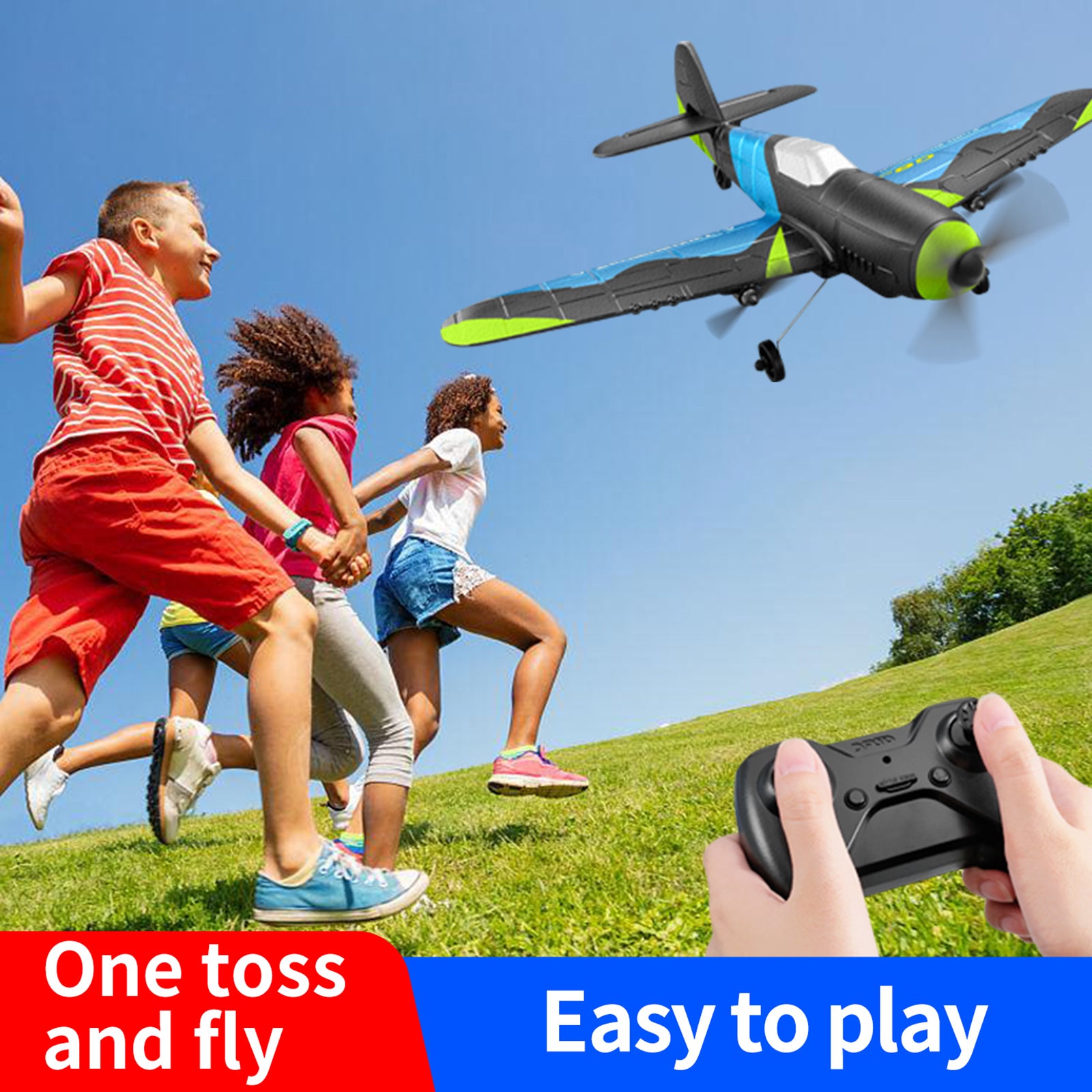4D-G8 2.4GHz 2 Channel RC Glider Airplane Kid Toy Gift With 2 Batteries Blue