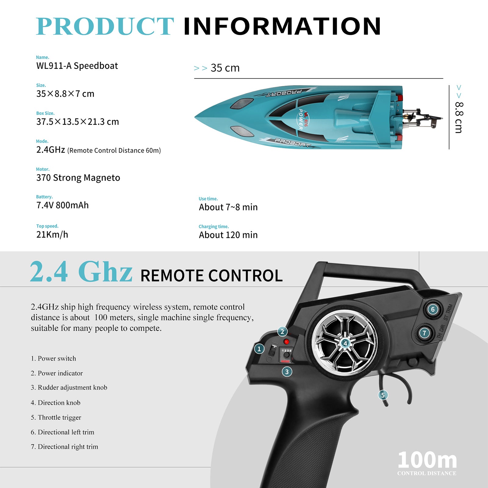WLtoys WL911-A 2.4GHz 21KM/H High Speed RC Racing Boat Toy With Self Righting