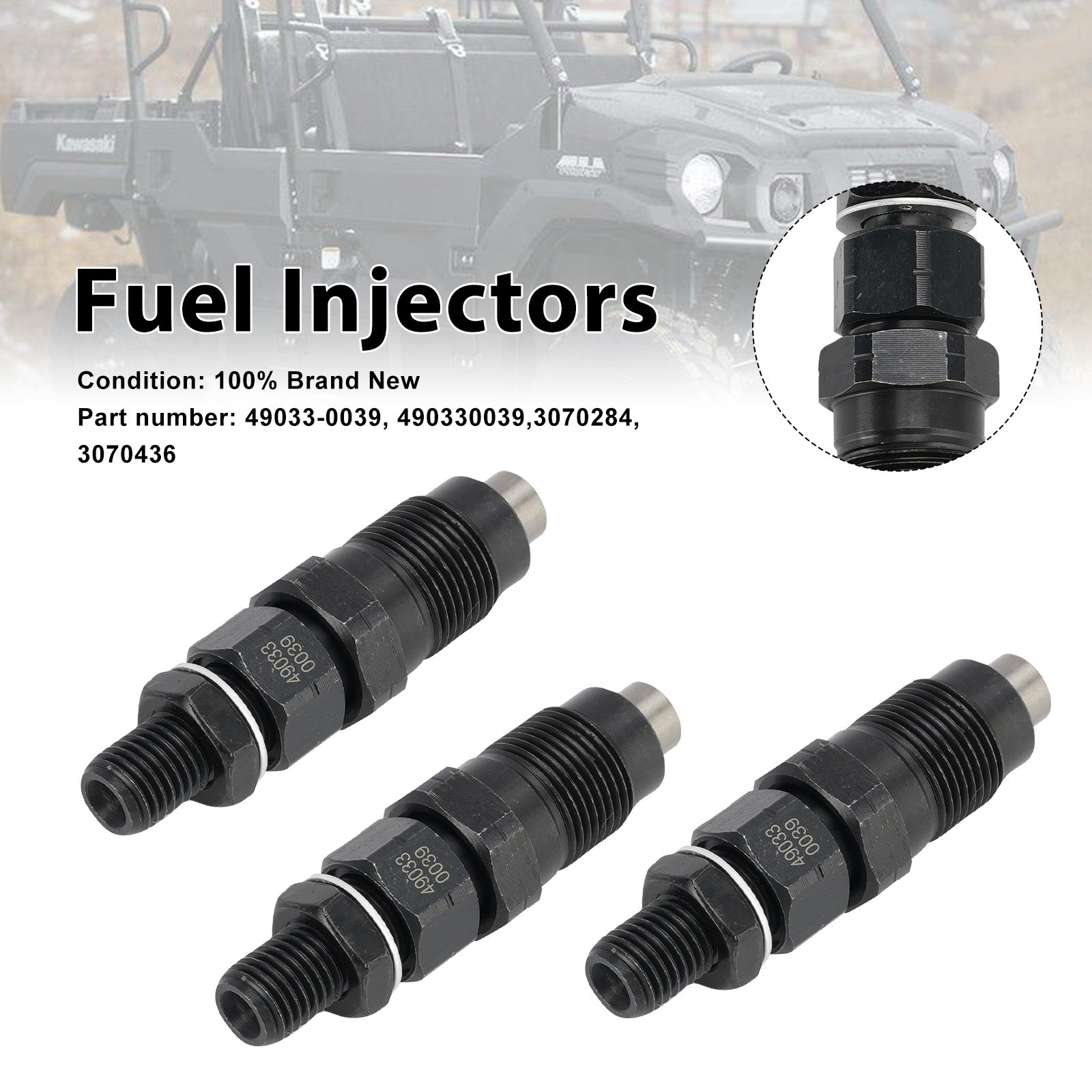 3PC 49033-0039 Fuel Injectors 3070284 3070436 For Kawasaki KAF1000 Polaris UTV