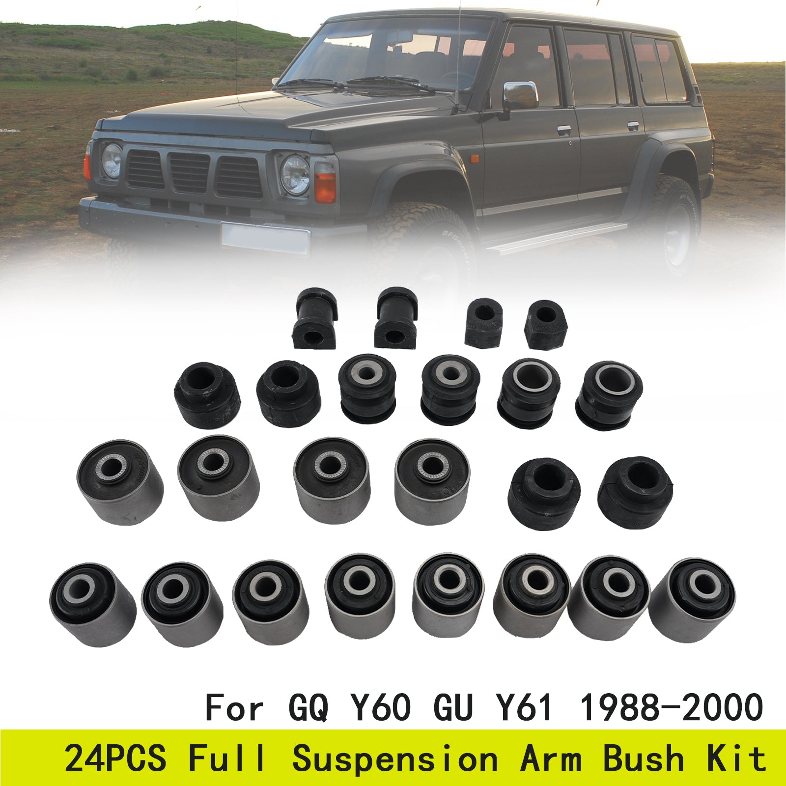 24PCS Full Suspension Arm Bush Kit For Nissan Patrol GQ Y60 GU Y61 1988-2000