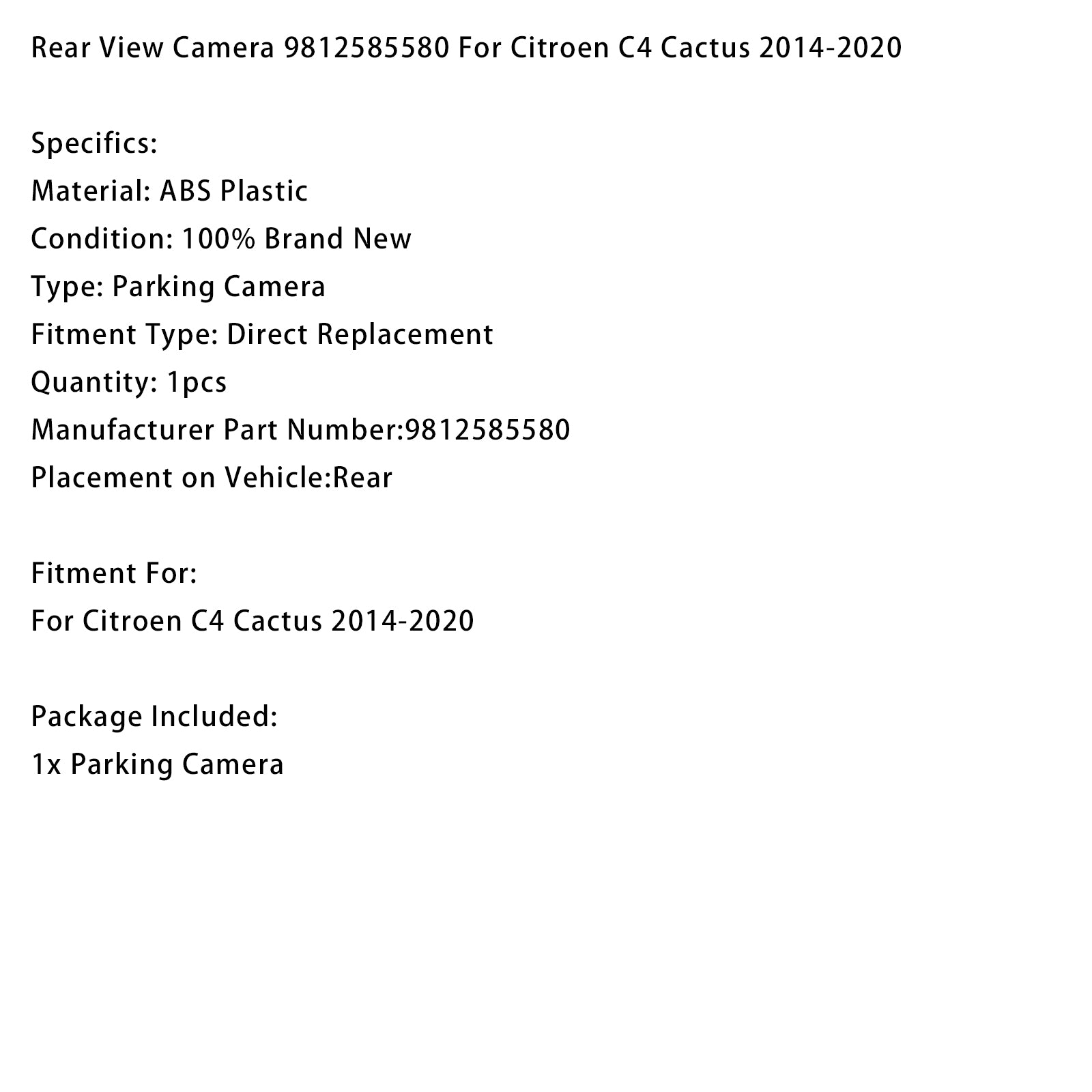 Rear View Camera 9812585580 For Citroen C4 Cactus 2014-2020