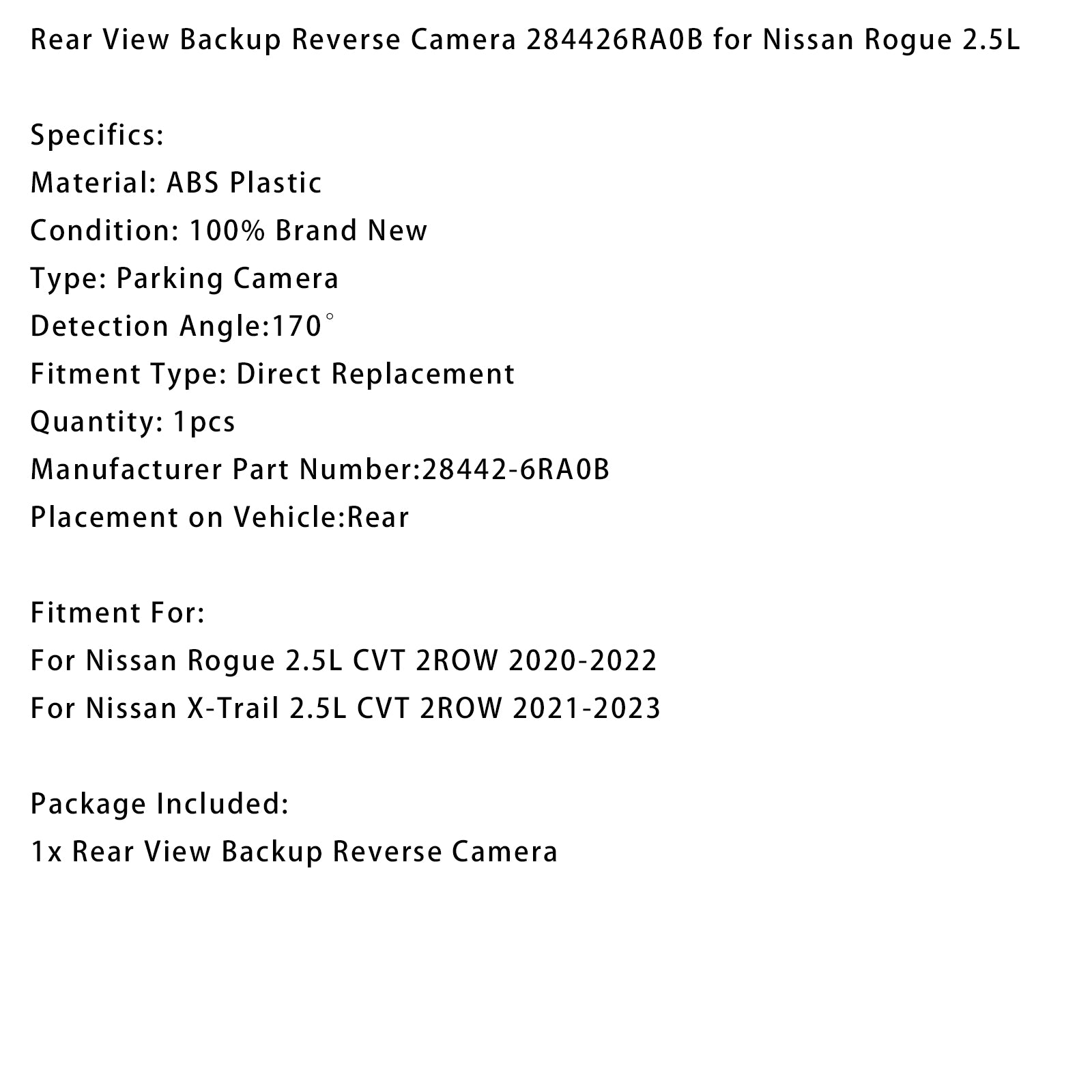 Rear View Backup Reverse Camera 284426RA0B for Nissan Rogue 2.5L 2020-2022