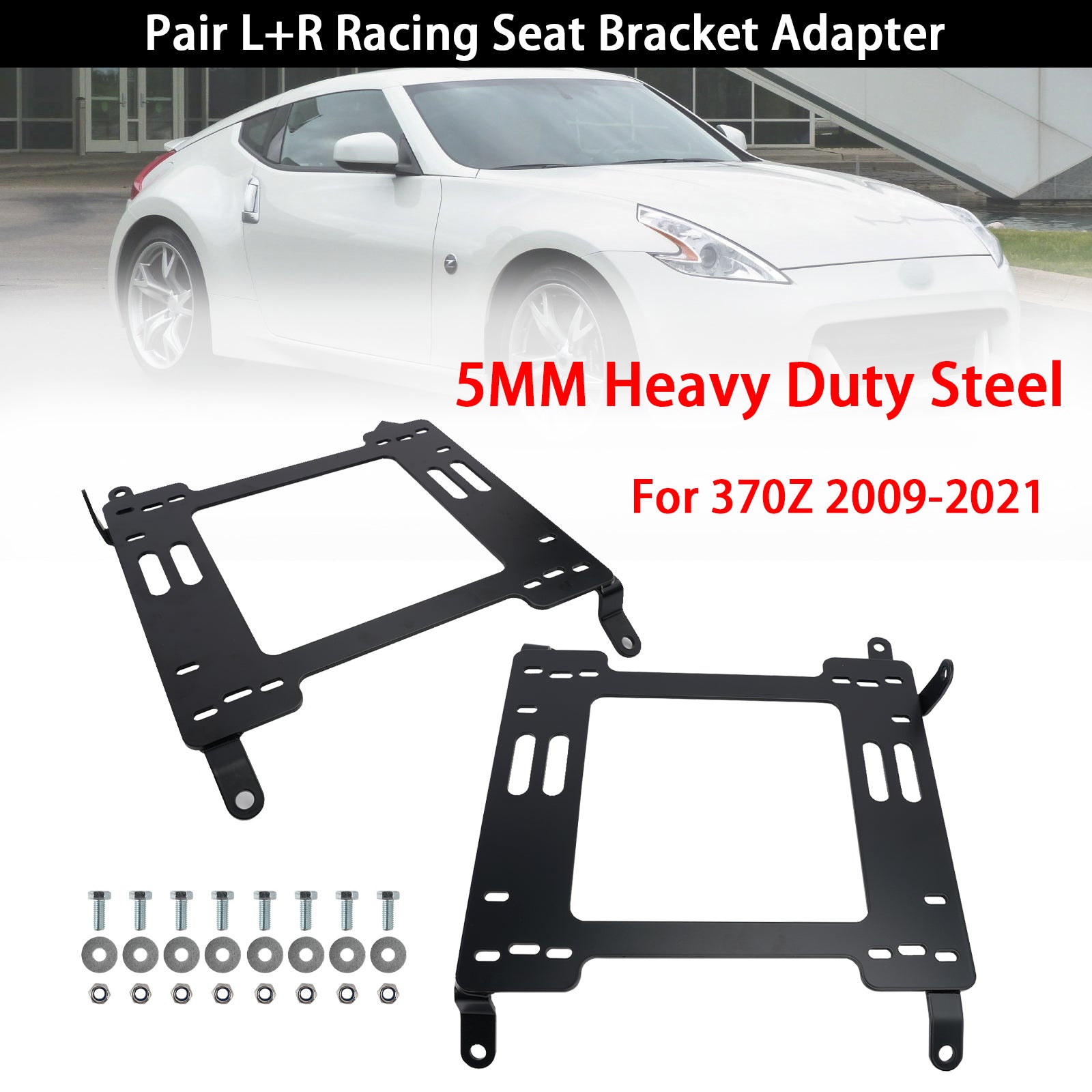 Pair L+R Heavy Duty 5MM Racing Seat Bracket Adapter For Nissan 370Z 2009-2021