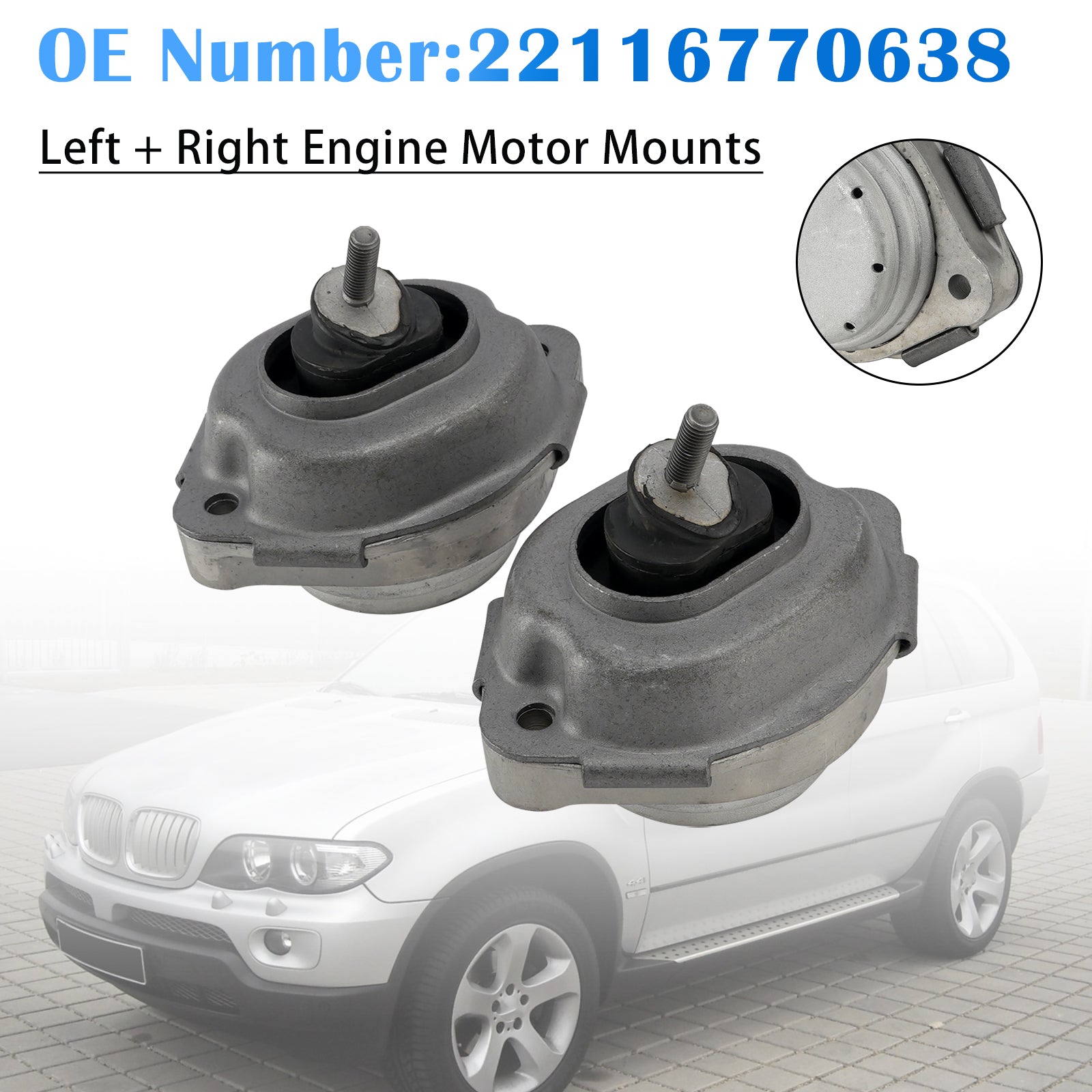 Left + Right Engine Motor Mounts 22116770638 For BMW X5 E53 3.0d 2001-2006