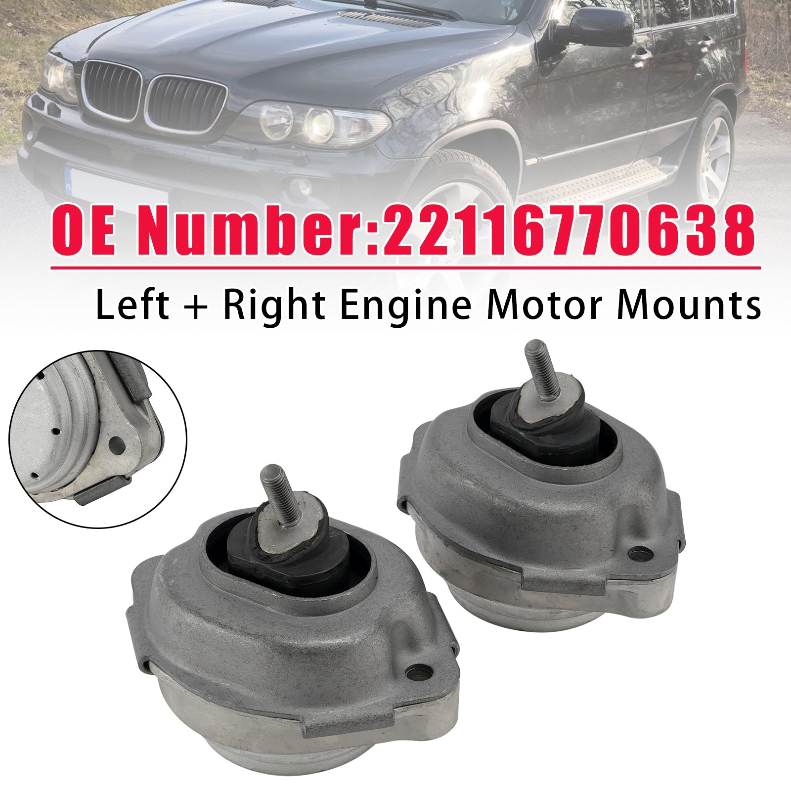 Left + Right Engine Motor Mounts 22116770638 For BMW X5 E53 3.0d 2001-2006
