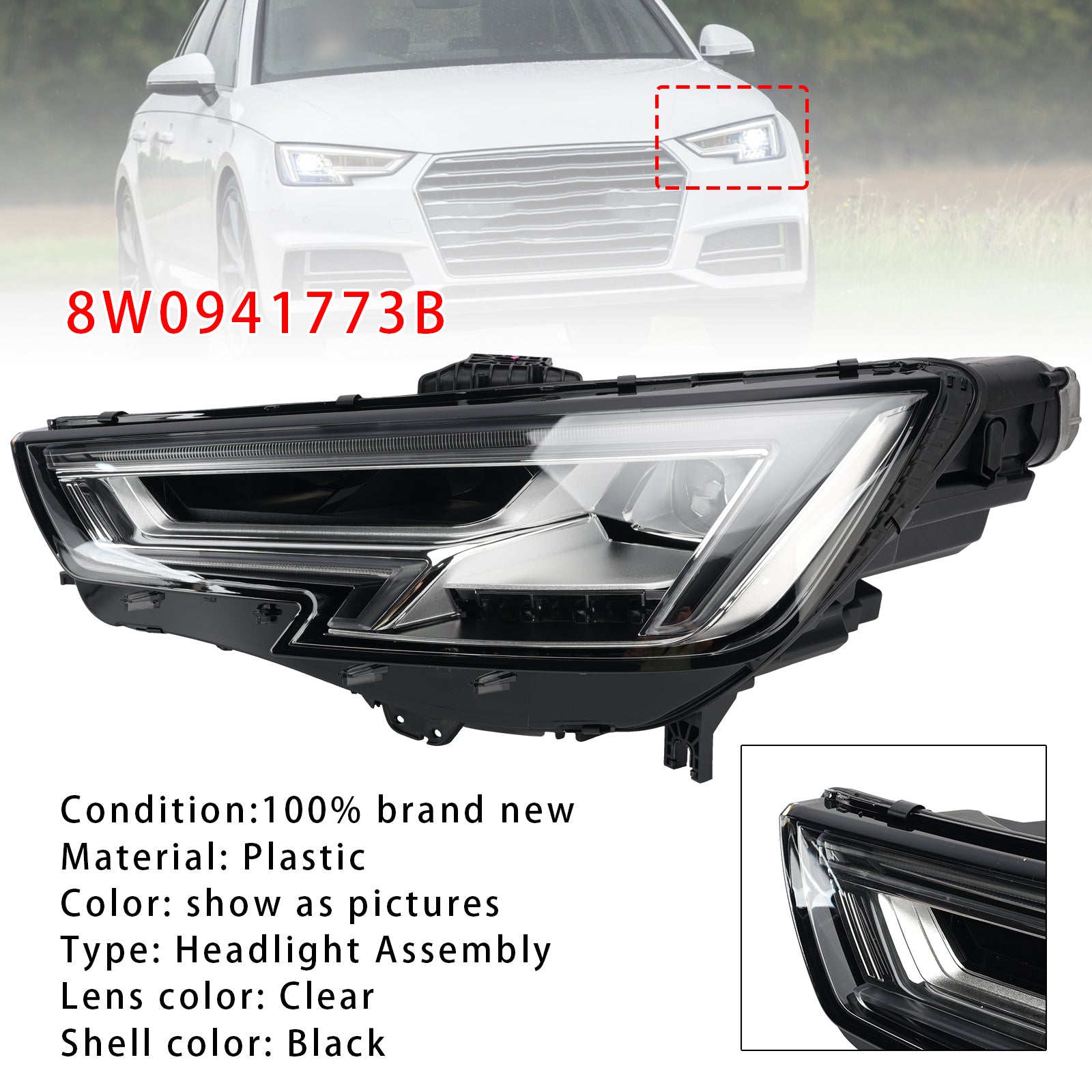 LED Left Headlight 8W0941773B For Audi A4 B9 2015-2018