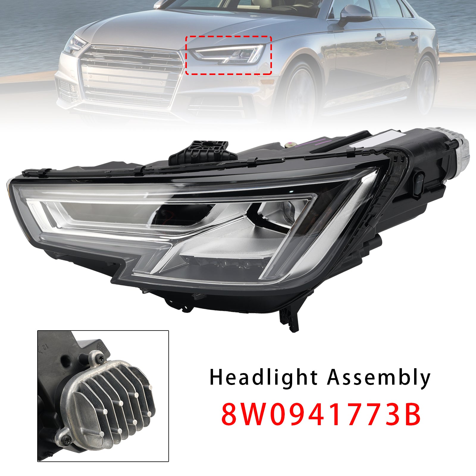 LED Left Headlight 8W0941773B For Audi A4 B9 2015-2018