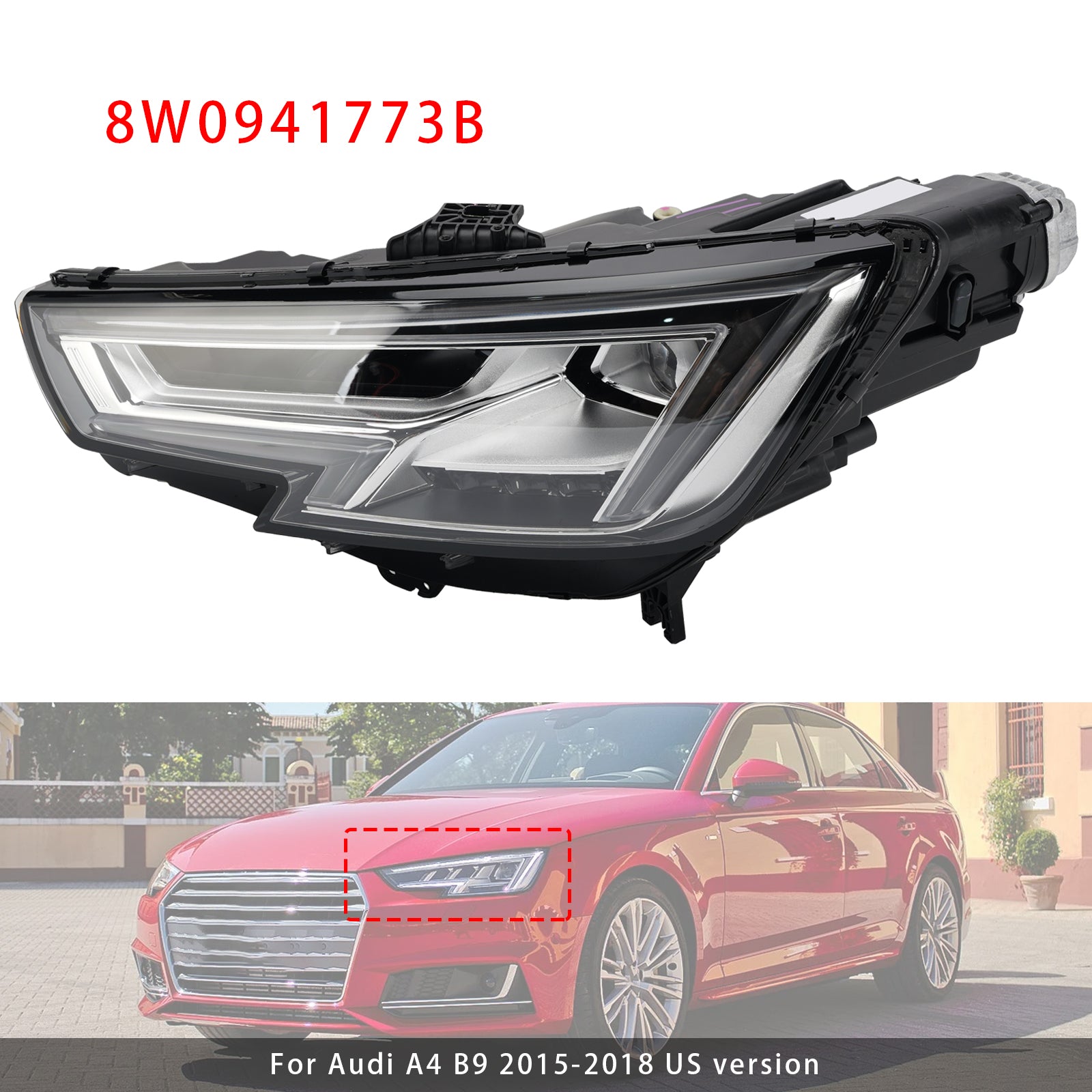 LED Left Headlight 8W0941773B For Audi A4 B9 2015-2018