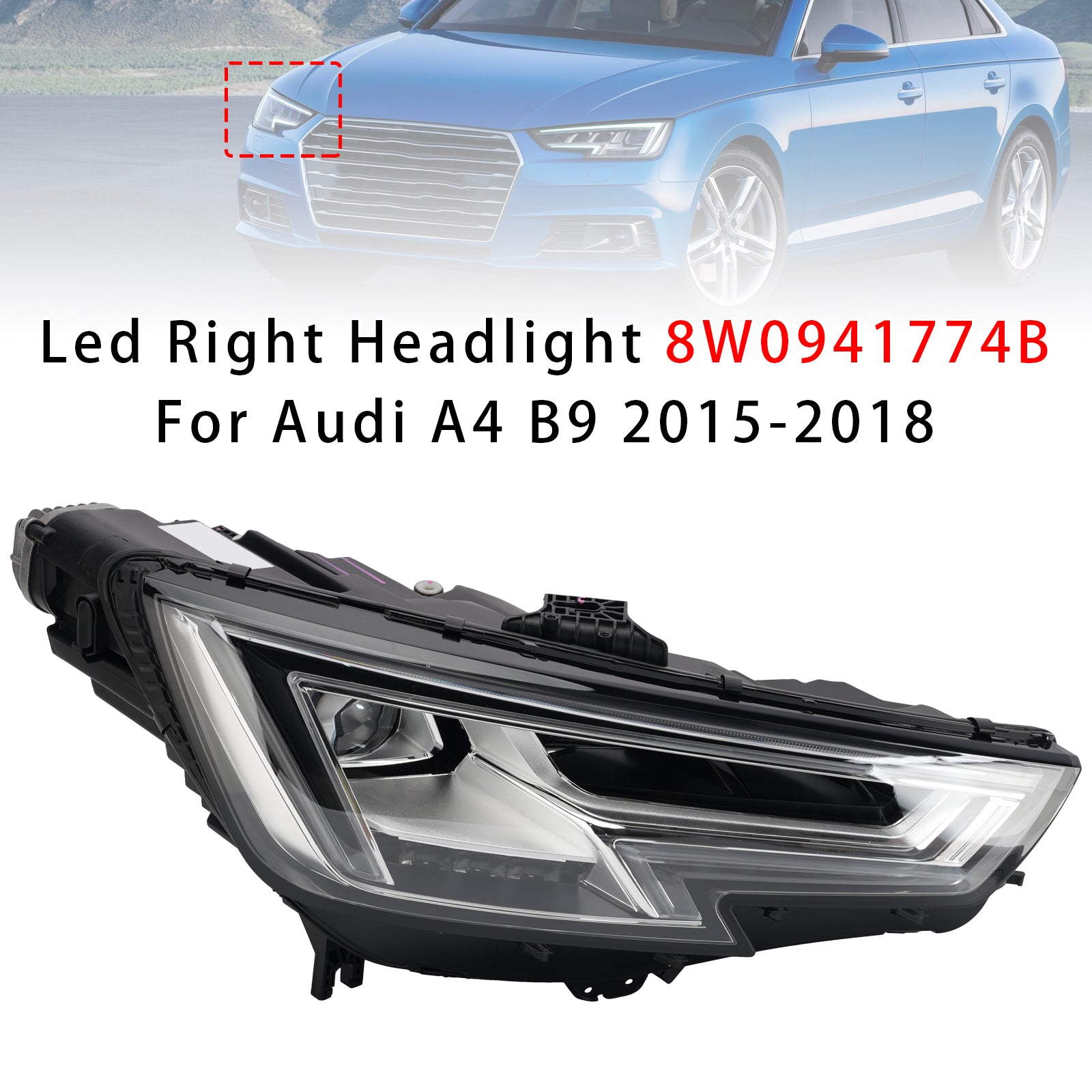 LED Right Headlight 8W0941774B For Audi A4 B9 2015-2018