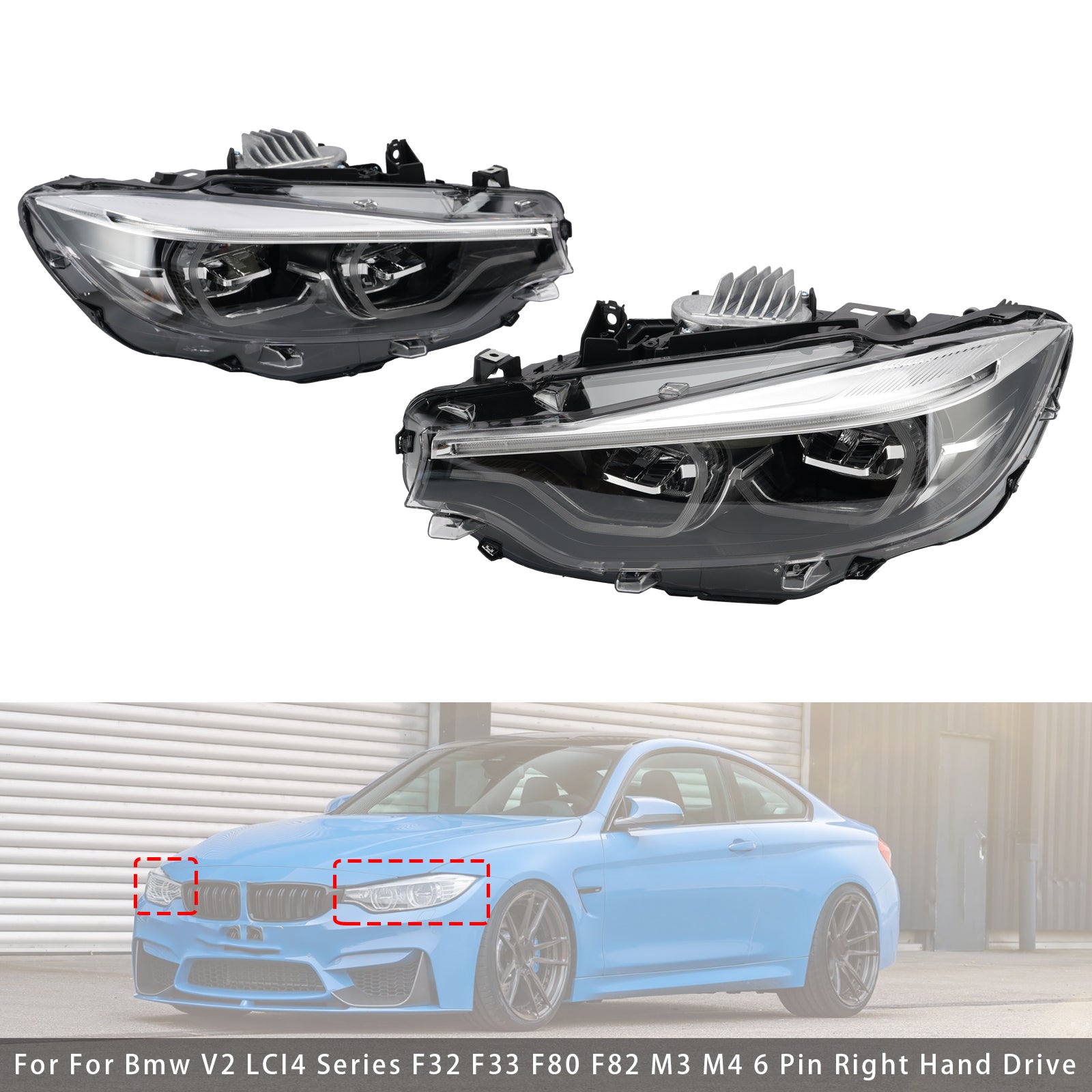 Ikon Headlights For BMW V2 LCI4 Series F32 F33 F80 F82 M3 White Yellow 6 Pin RHD